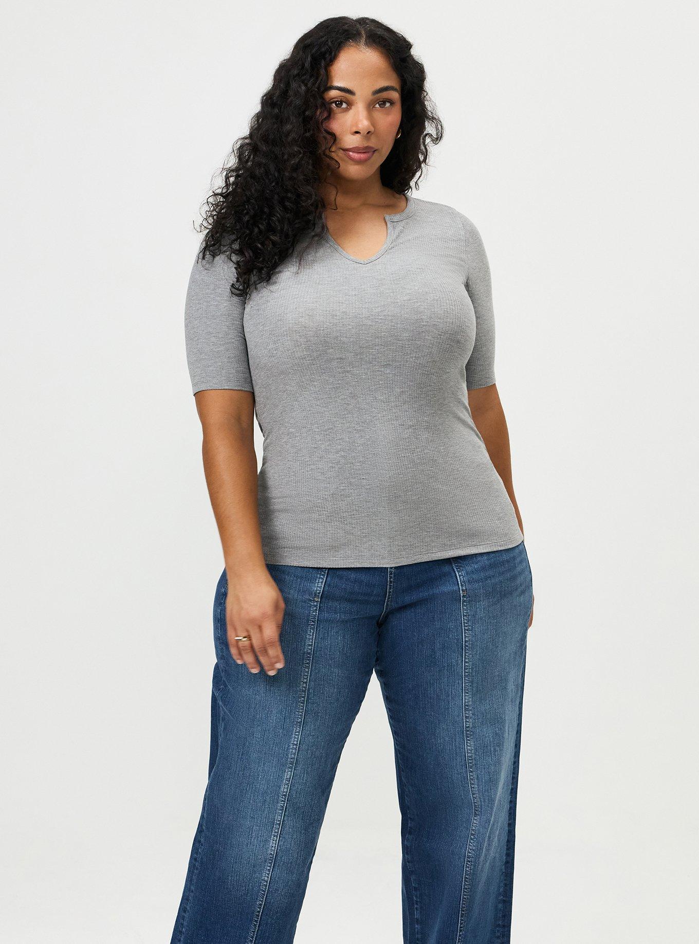Super Soft Rib Notch Neck Henley Top, MED HEATHER GREY, alternate