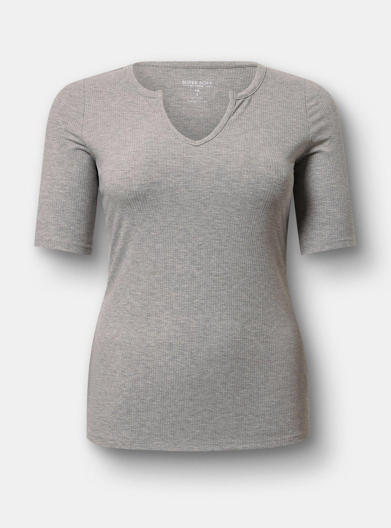 Super Soft Rib Notch Neck Henley Top, MED HEATHER GREY, flat
