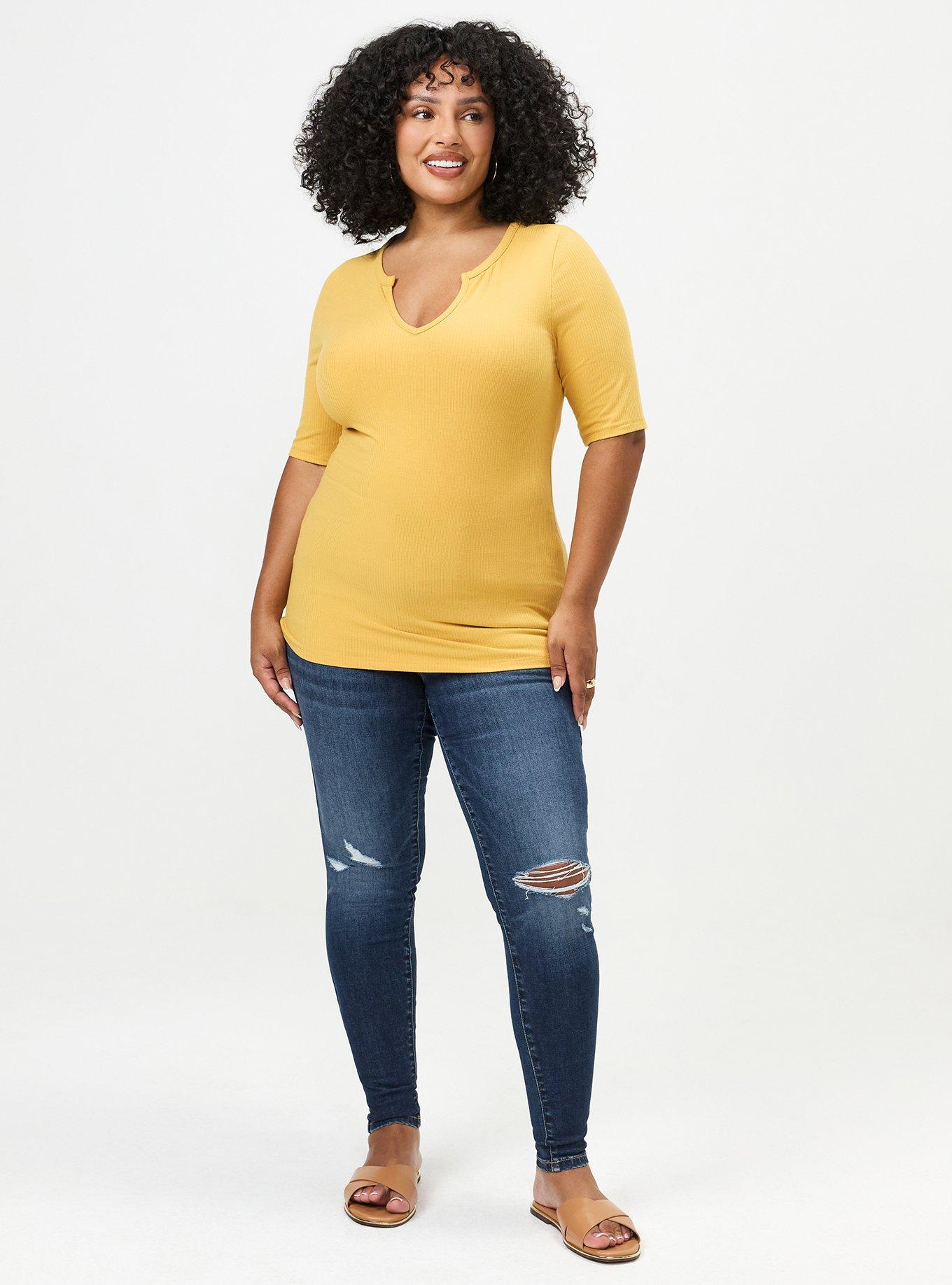 Super Soft Rib Notch Neck Henley Top, HONEY GOLD, alternate