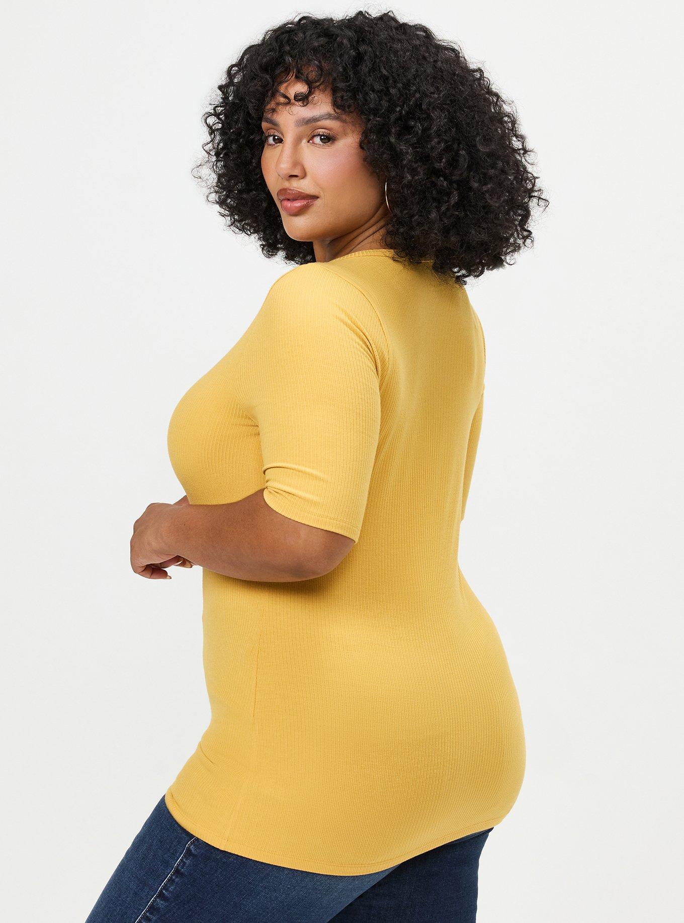 Super Soft Rib Notch Neck Henley Top, HONEY GOLD, alternate