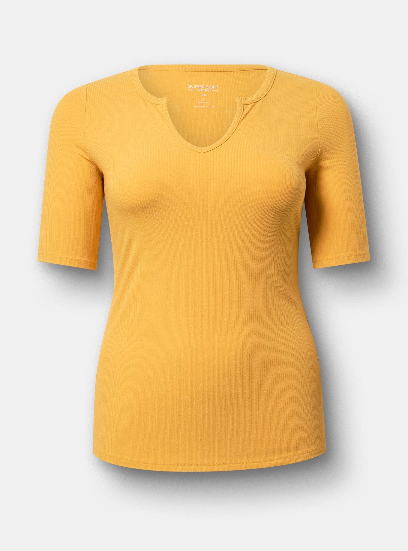 Super Soft Rib Notch Neck Henley Top, HONEY GOLD, flat