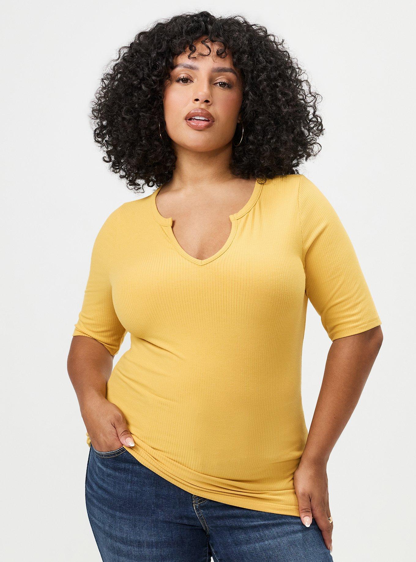 Super Soft Rib Notch Neck Henley Top, HONEY GOLD, hi-res
