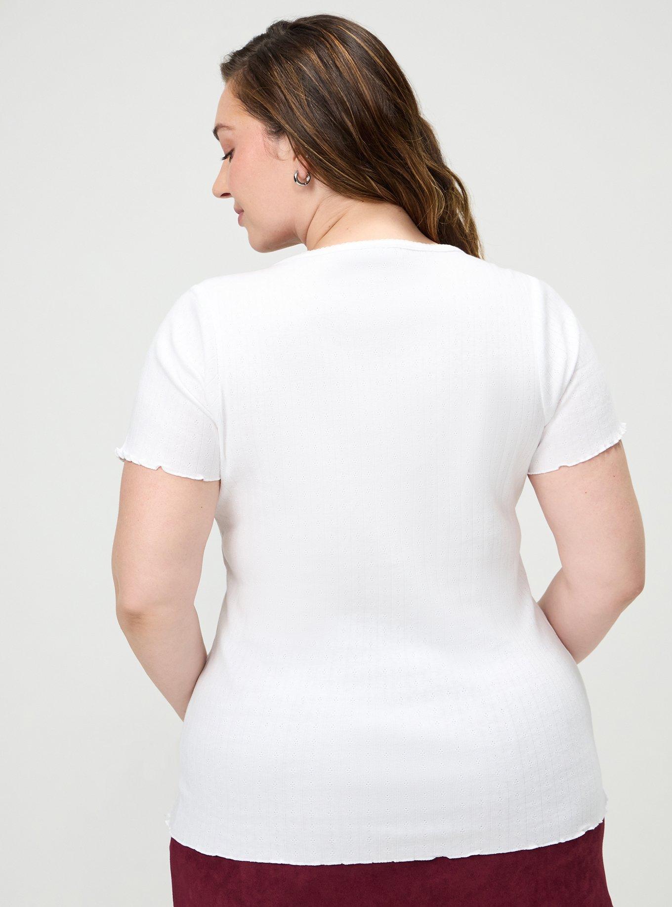 Pointelle Scoop Henley Tee, BRIGHT WHITE, alternate