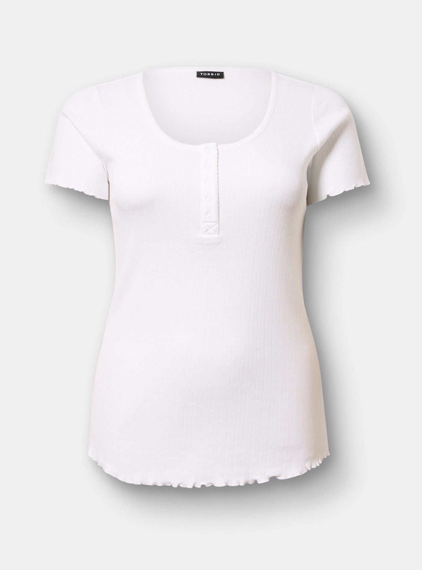 Pointelle Scoop Henley Tee, BRIGHT WHITE, flat