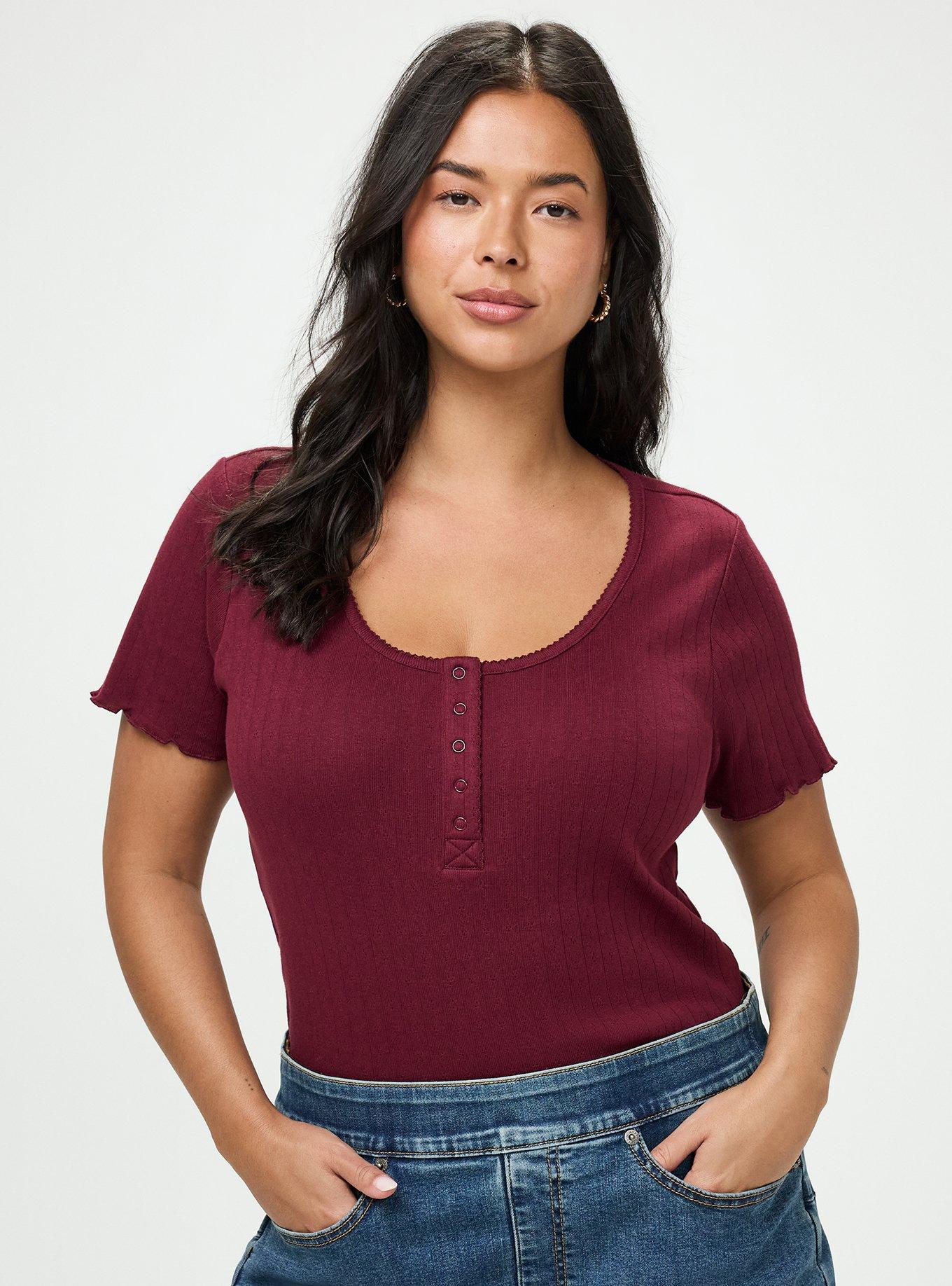 Pointelle Scoop Henley Tee, MAROON BANNER, alternate