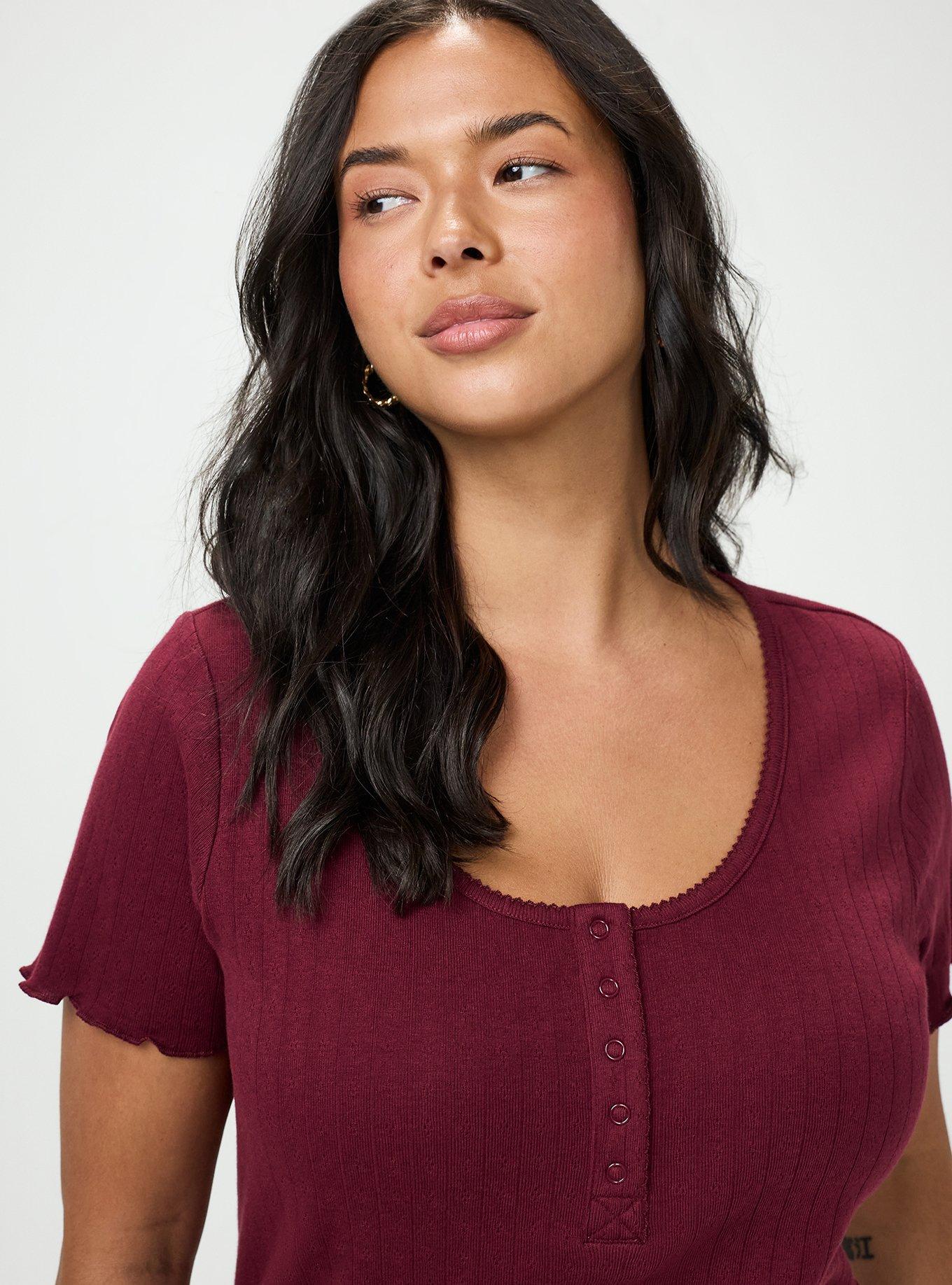 Pointelle Scoop Henley Tee, MAROON BANNER, alternate