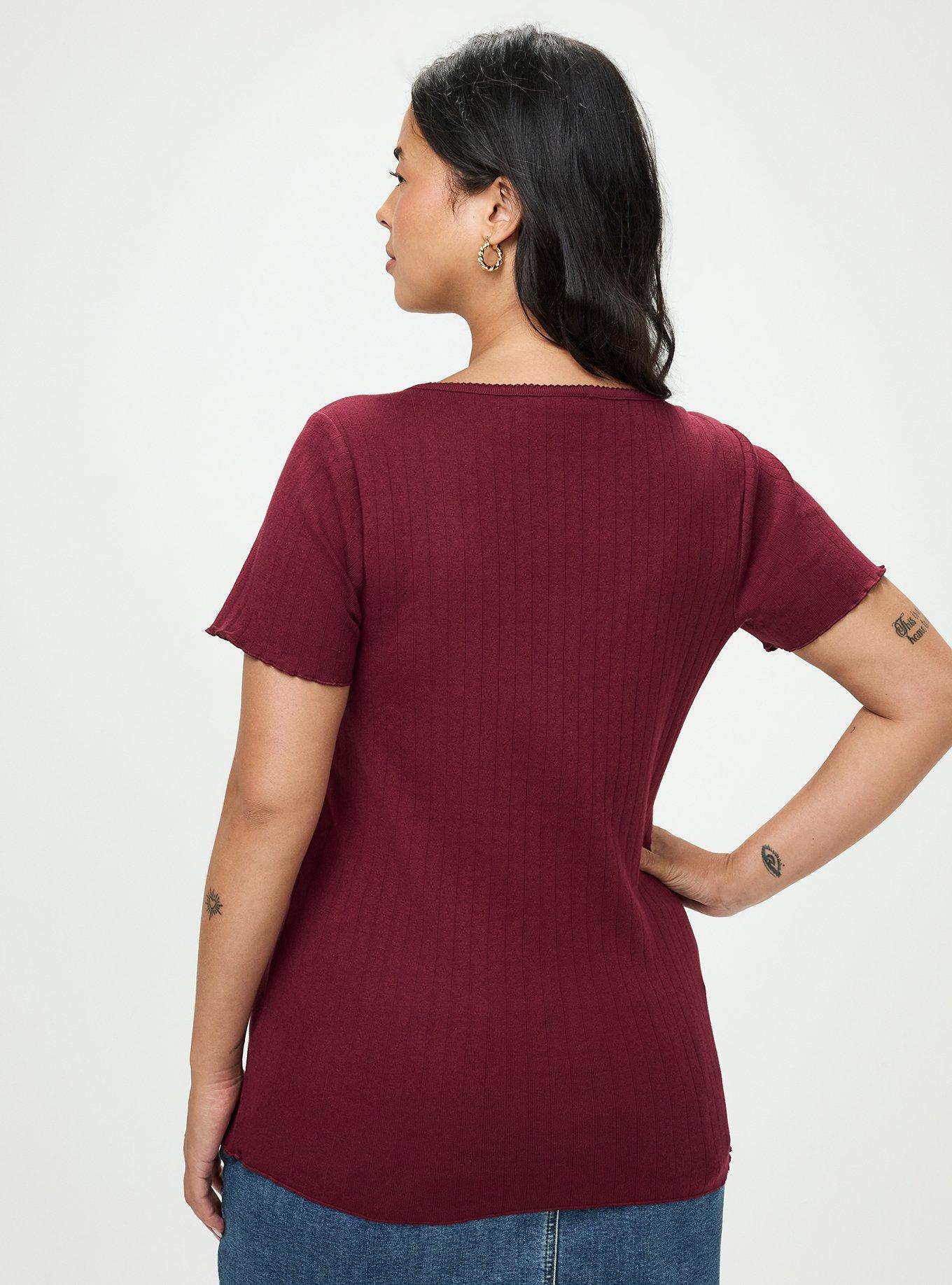 Pointelle Scoop Henley Tee, MAROON BANNER, alternate