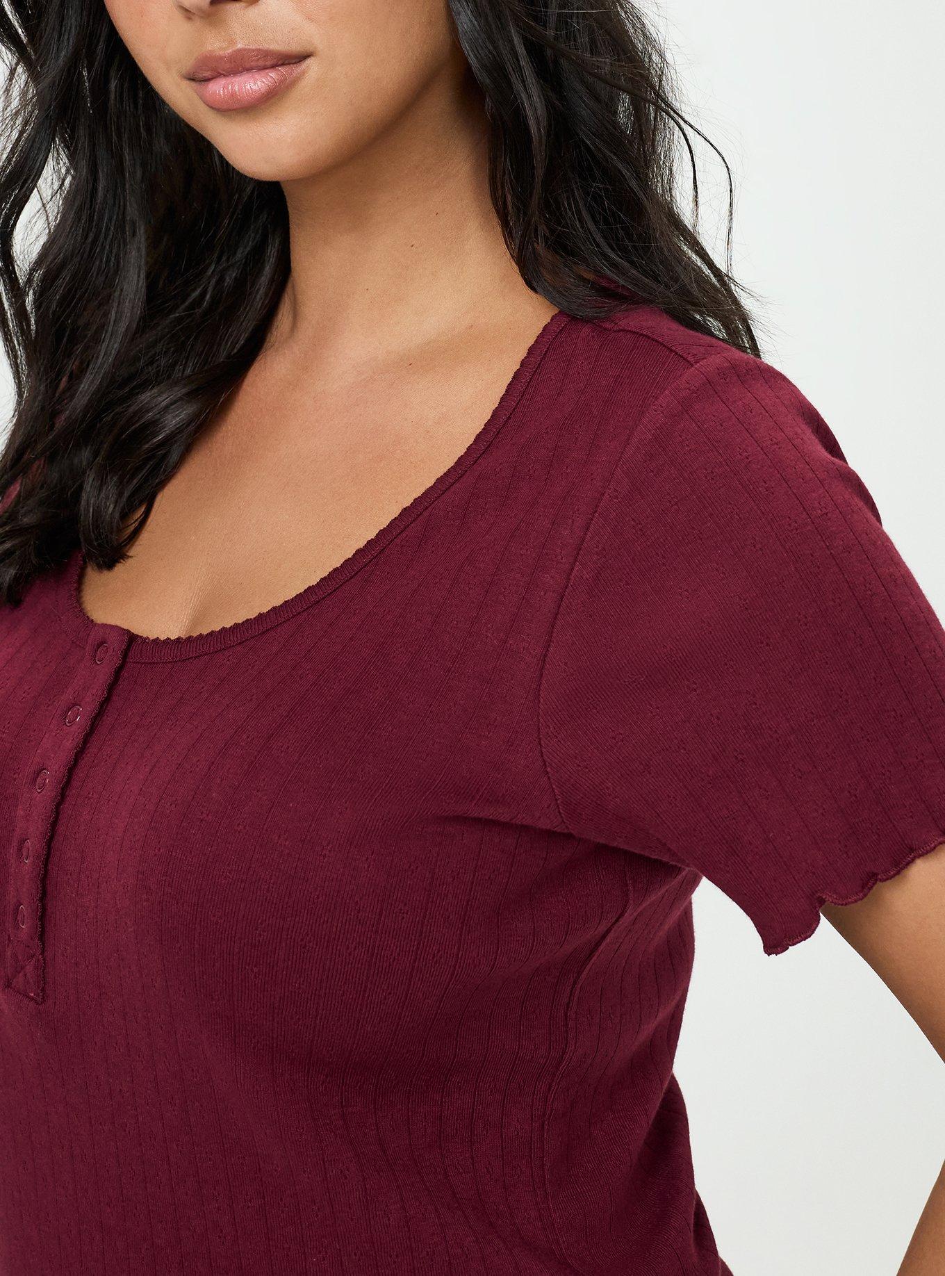 Pointelle Scoop Henley Tee, MAROON BANNER, alternate