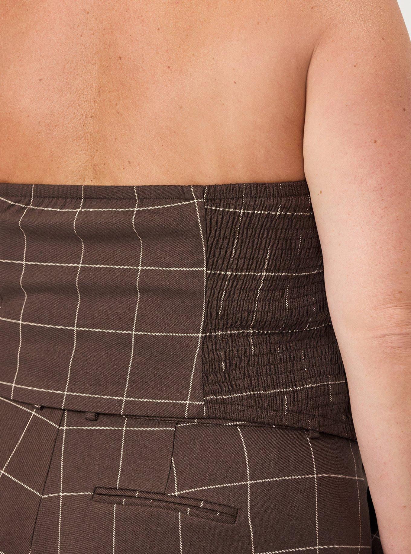 Plus Size Studio Luxe Twill Halter Top, THIN PANE PLAID BROWN, alternate