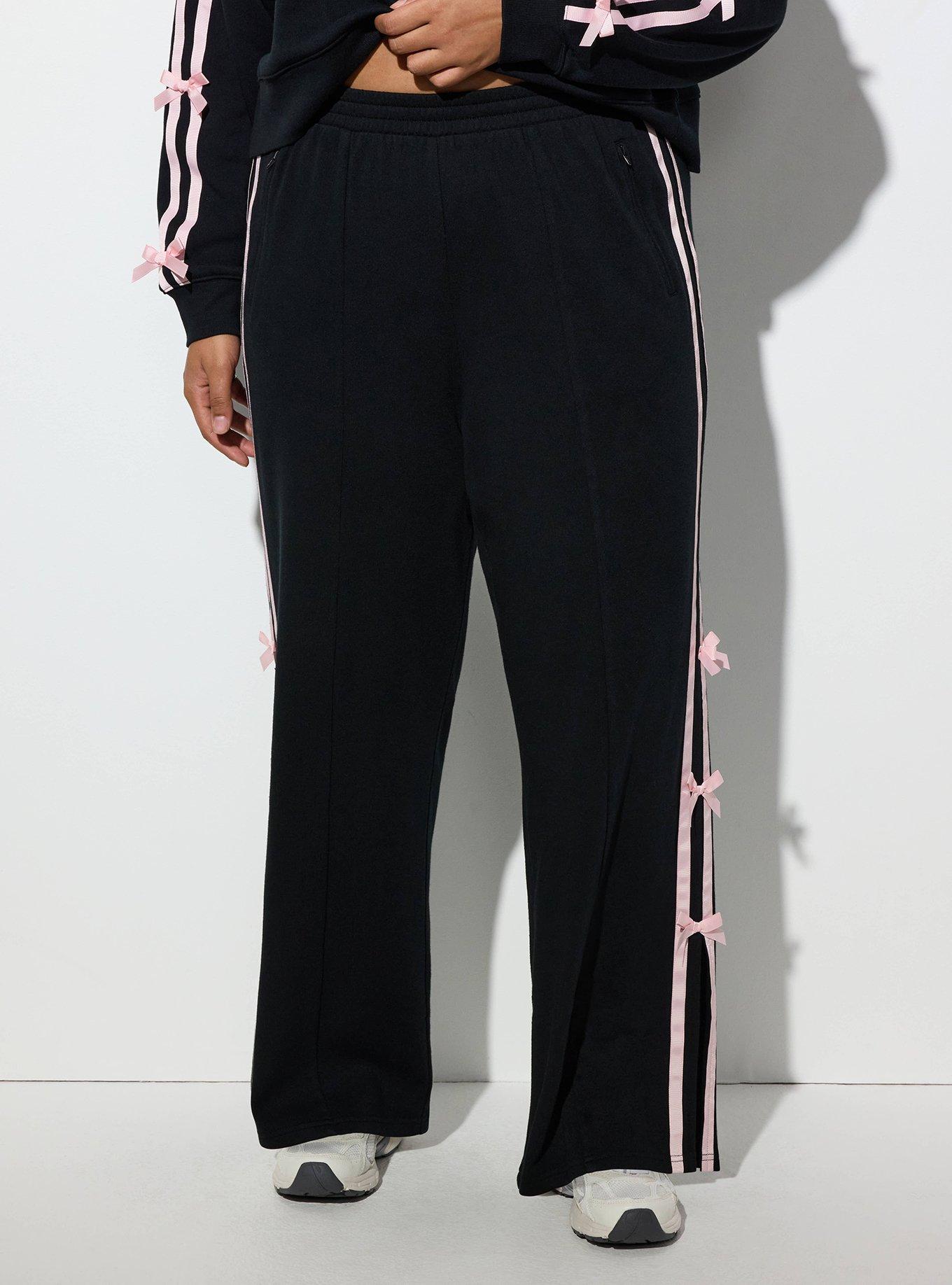 Plus Size LoveSick Bow Trim Wide Leg Sweatpant, DEEP BLACK, alternate