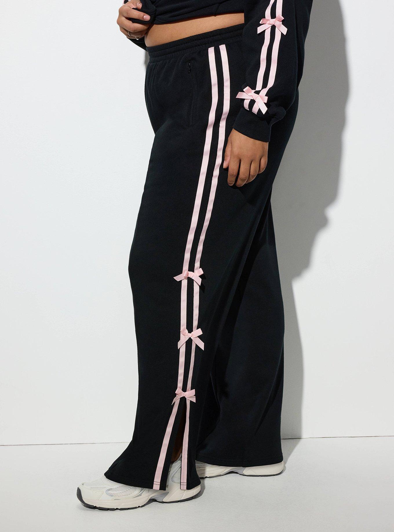 Plus Size LoveSick Bow Trim Wide Leg Sweatpant, DEEP BLACK, alternate