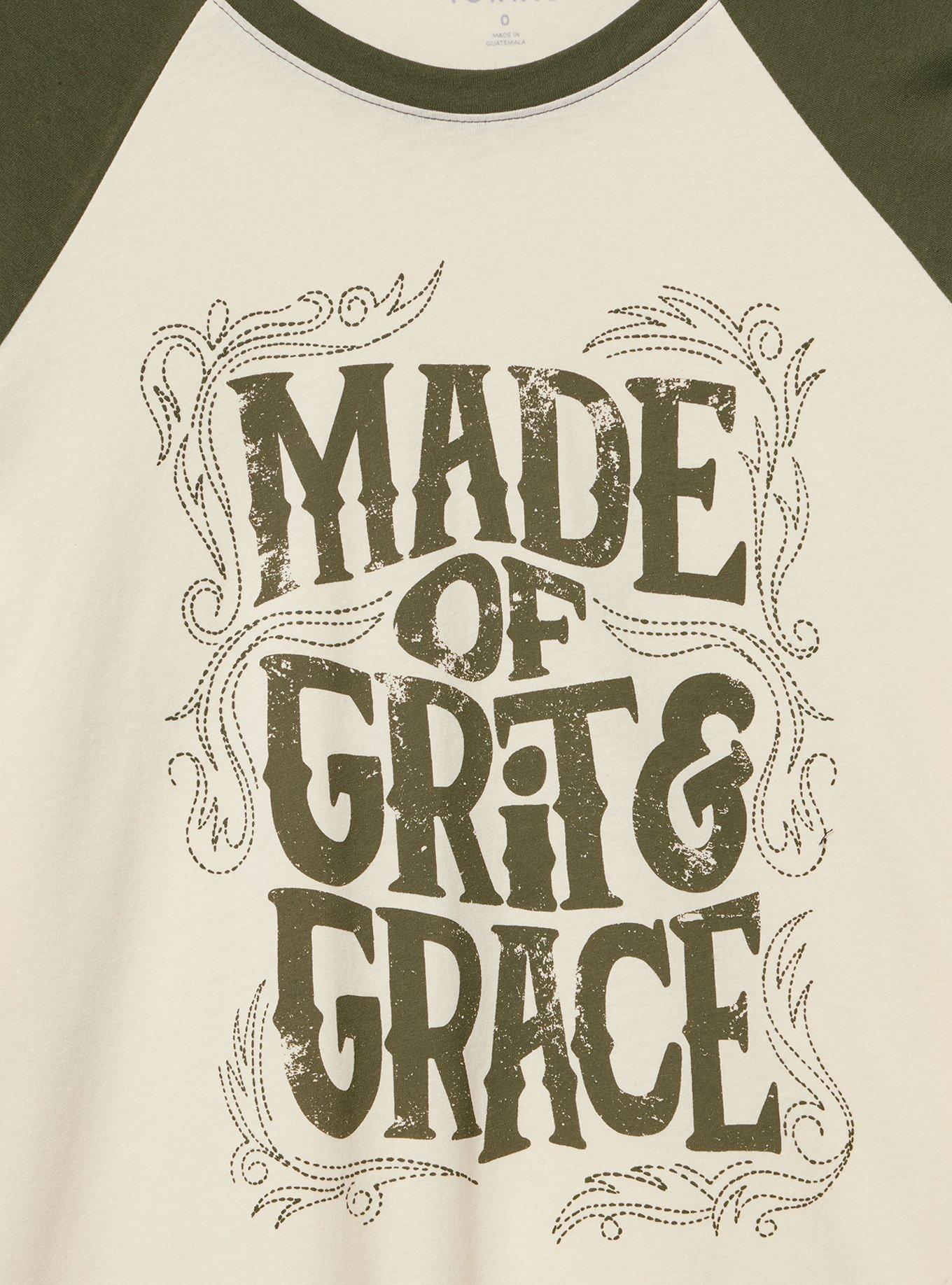 Heritage Jersey 3/4 Sleeve Raglan Tee, MADE OF GRIT AND GRACE WHISPER WHITE, alternate