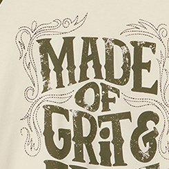 Heritage Jersey 3/4 Sleeve Raglan Tee, MADE OF GRIT AND GRACE WHISPER WHITE, swatch