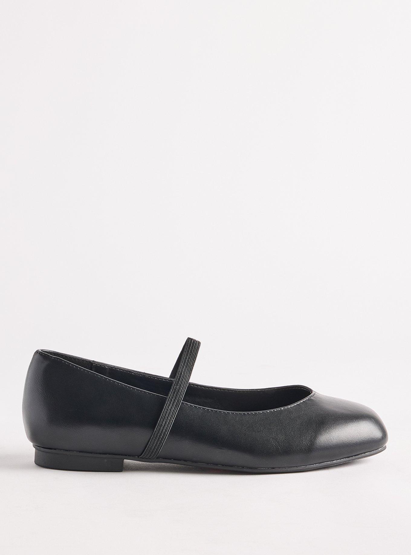Plus Size Square Toe Elastic Mary Jane Flat (WW), BLACK, alternate