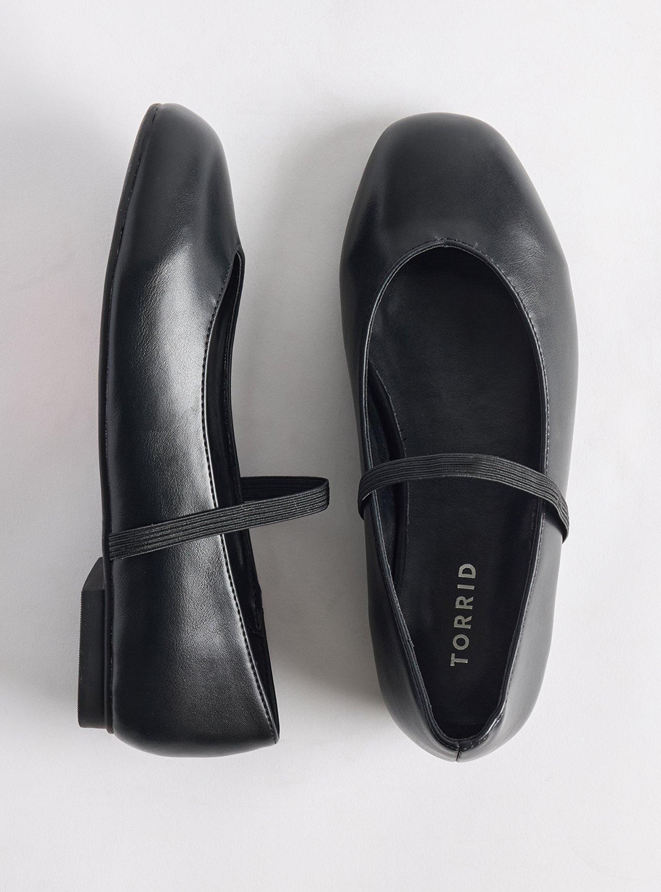 Plus Size Square Toe Elastic Mary Jane Flat (WW), BLACK, hi-res