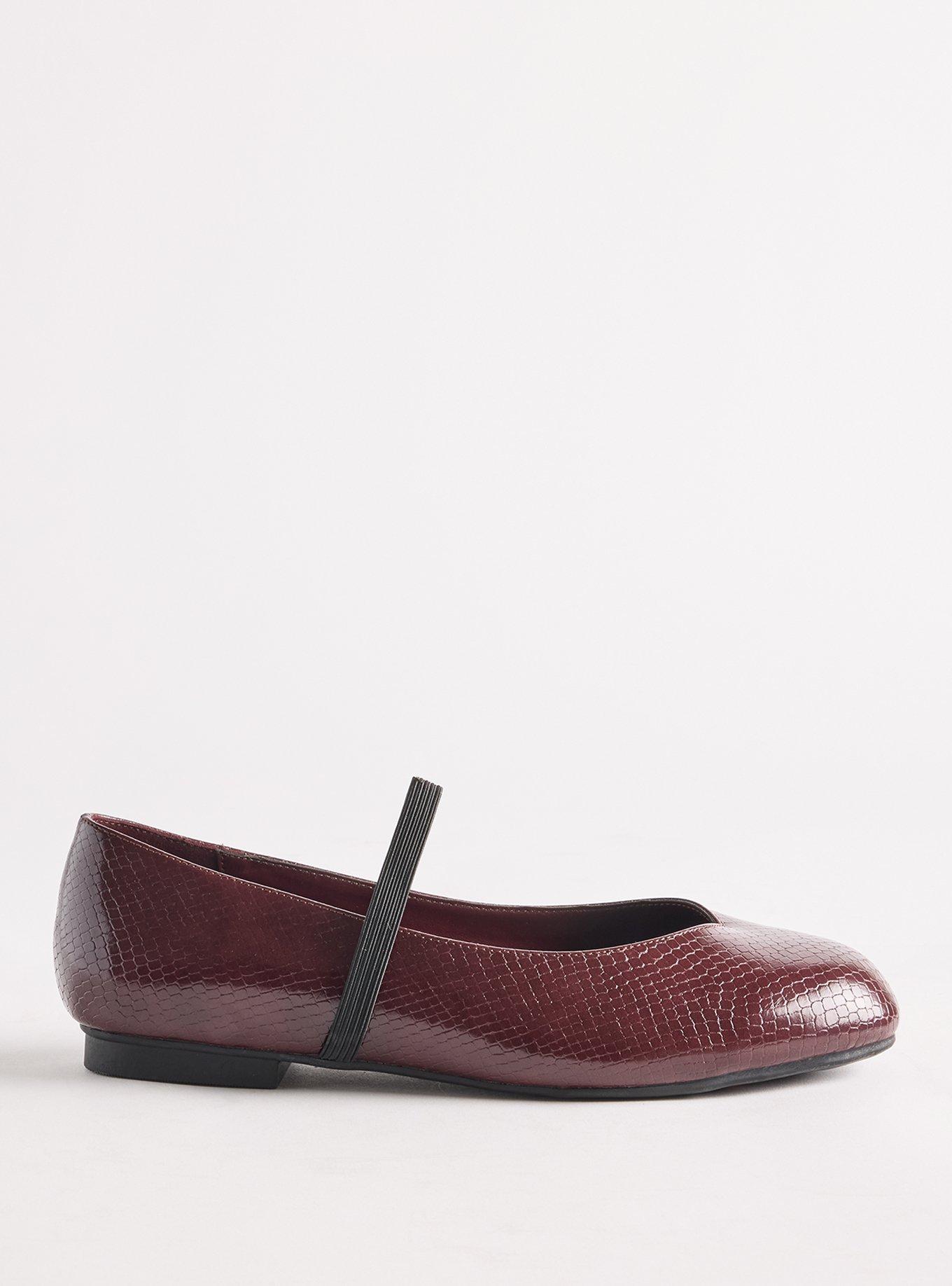 Plus Size Square Toe Elastic Mary Jane Flat (WW), BURGUNDY SNAKE, alternate