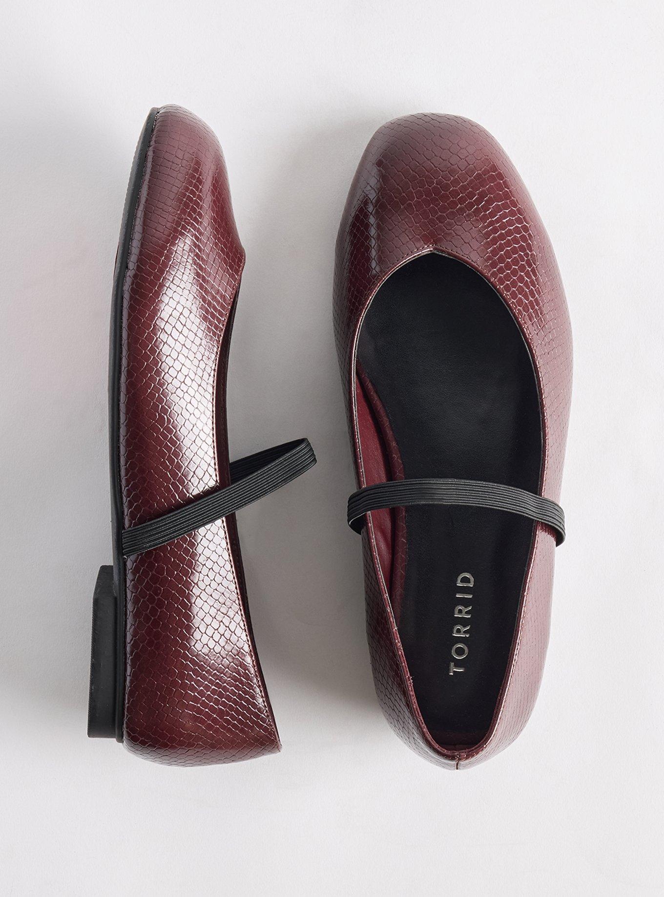 Plus Size Square Toe Elastic Mary Jane Flat (WW), BURGUNDY SNAKE, hi-res