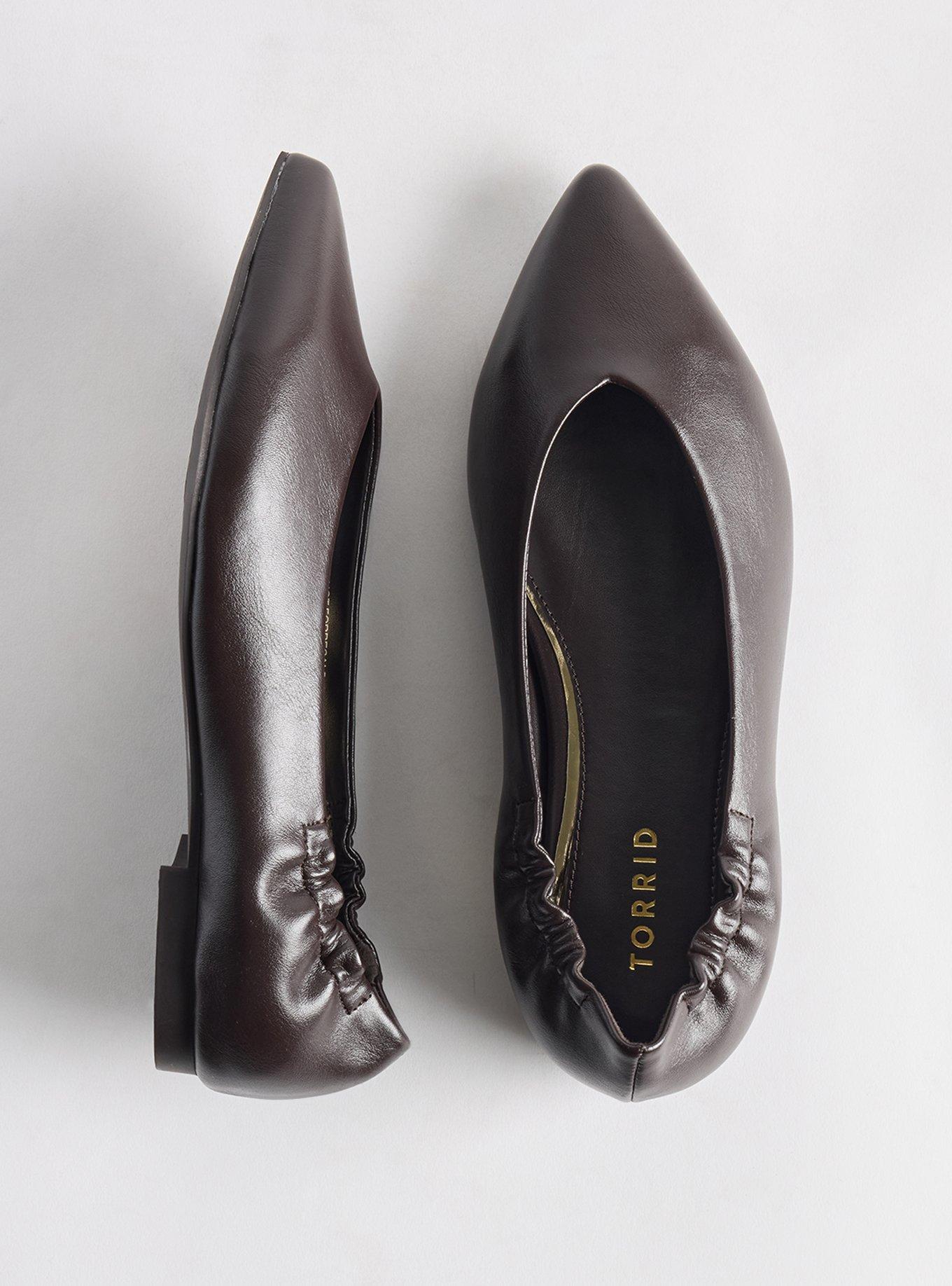 Plus Size Scrunch Back Pointed Toe Flat (WW), DARK BROWN, hi-res