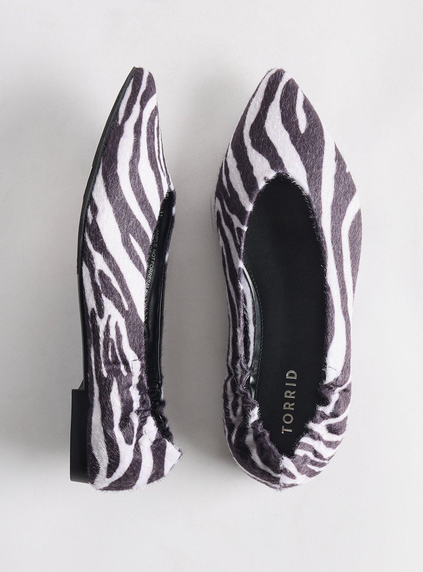 Plus Size Scrunch Back Pointed Toe Flat (WW), ZEBRA BLACK, hi-res