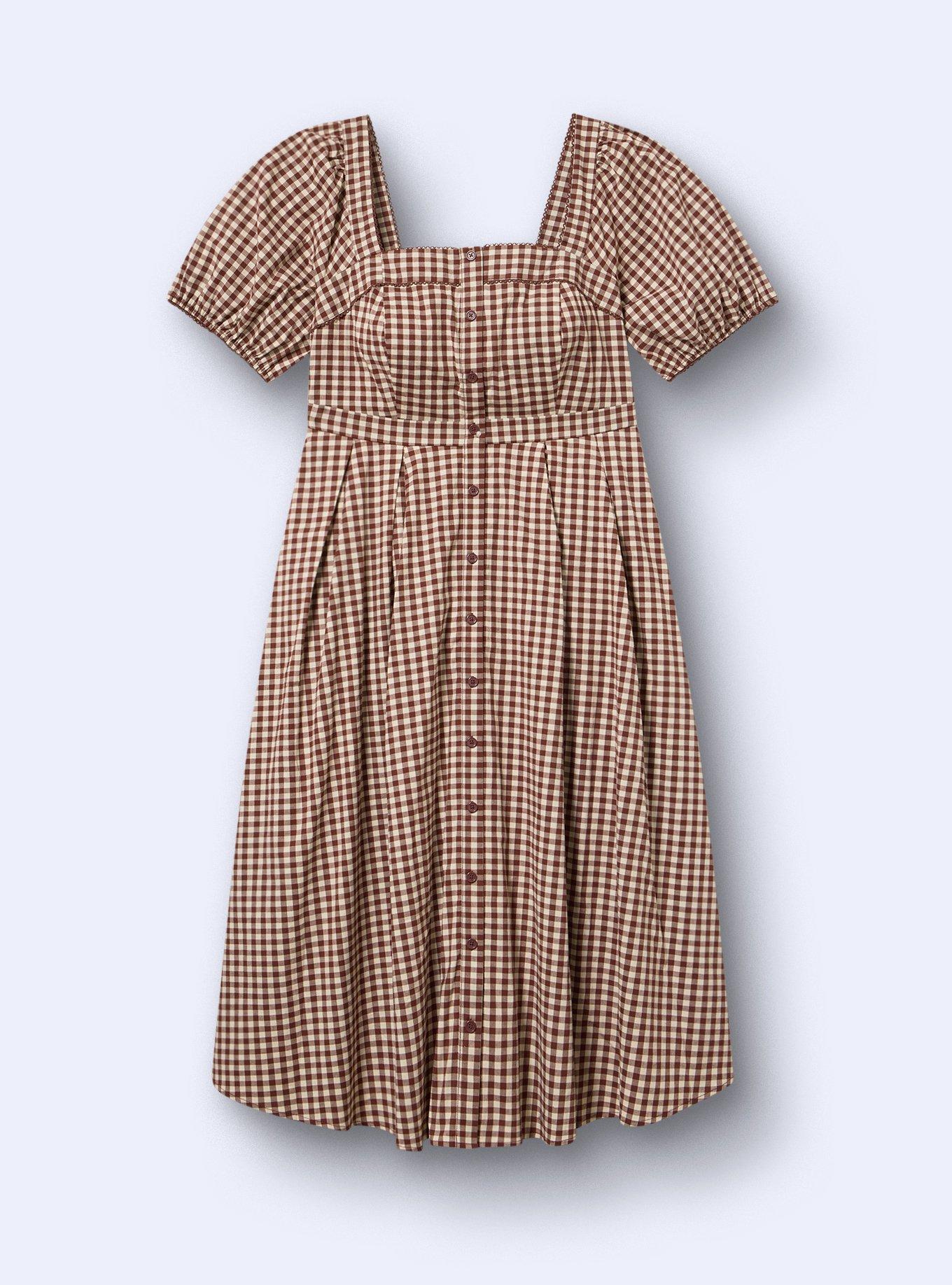 Belle Isle Button Front Midi Dress, LE PETIT GINGHAM CHOCOLATE FONDANT, flat
