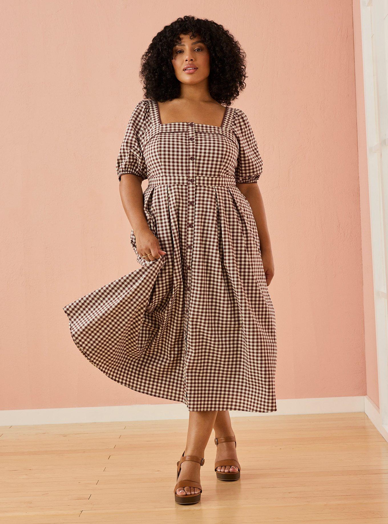 Belle Isle Button Front Midi Dress, LE PETIT GINGHAM CHOCOLATE FONDANT, hi-res