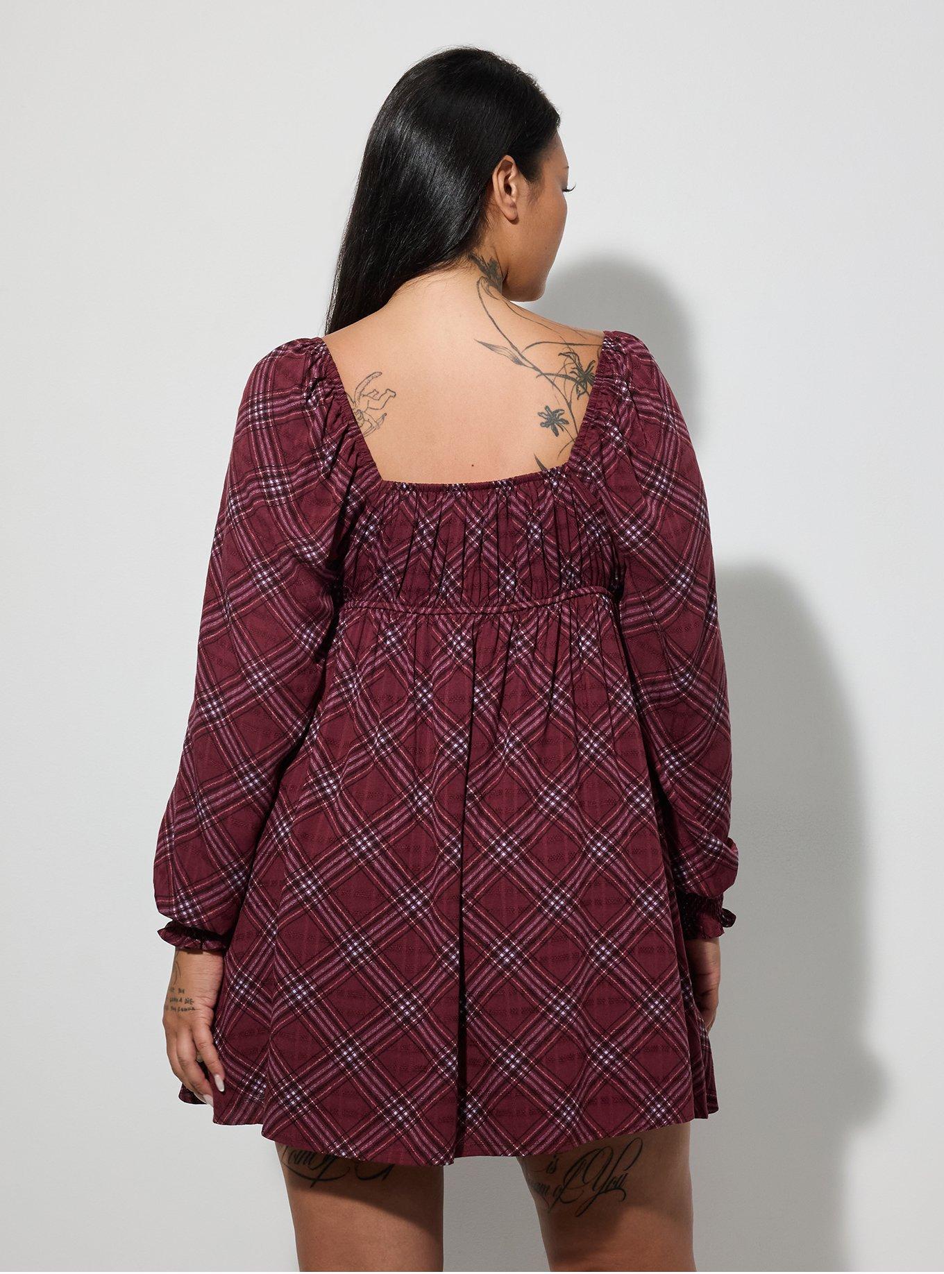 LoveSick Sweetheart Babydoll Mini Dress, CALLISTO PLAID BURGUNDY, alternate