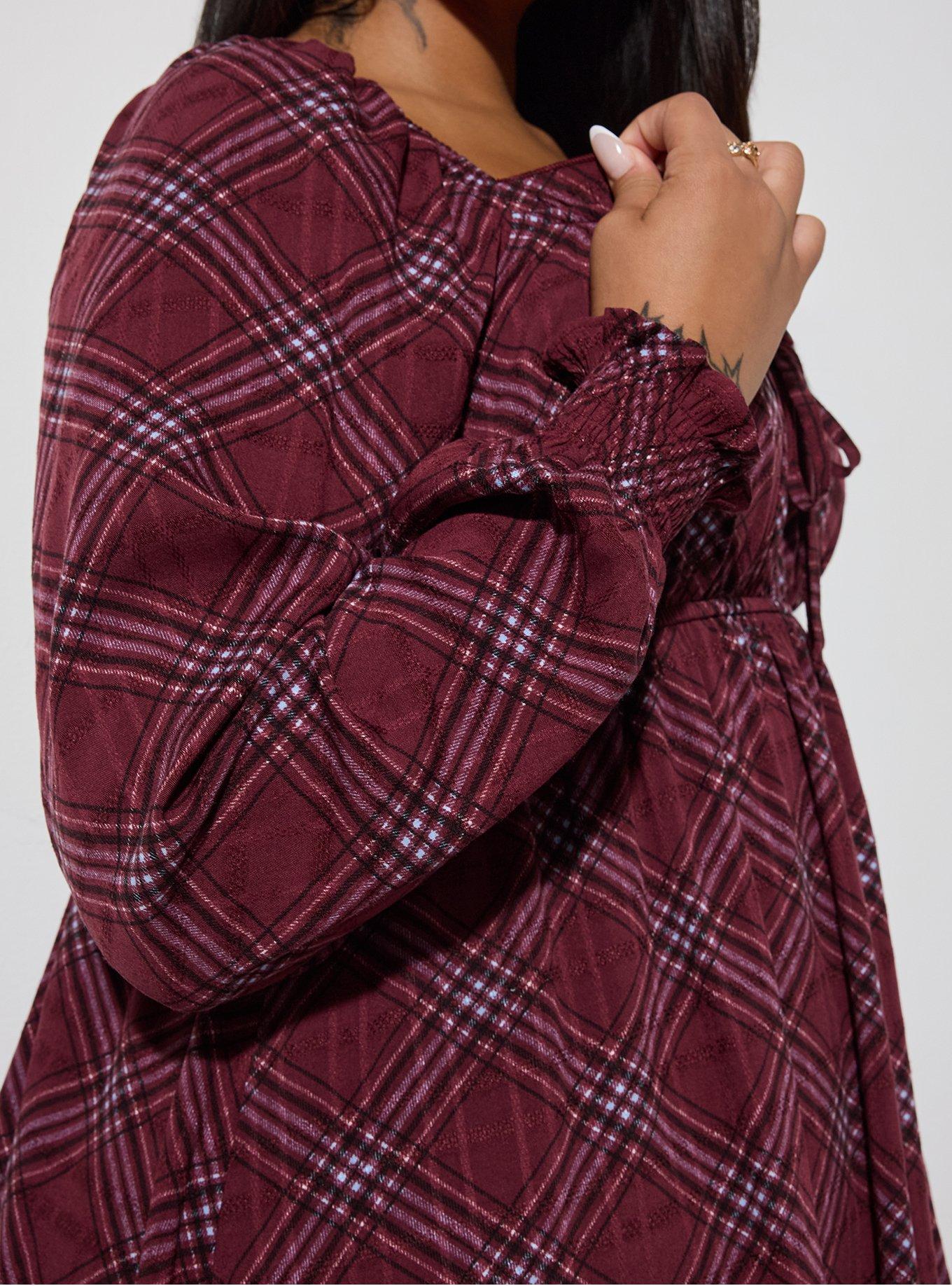 LoveSick Sweetheart Babydoll Mini Dress, CALLISTO PLAID BURGUNDY, alternate