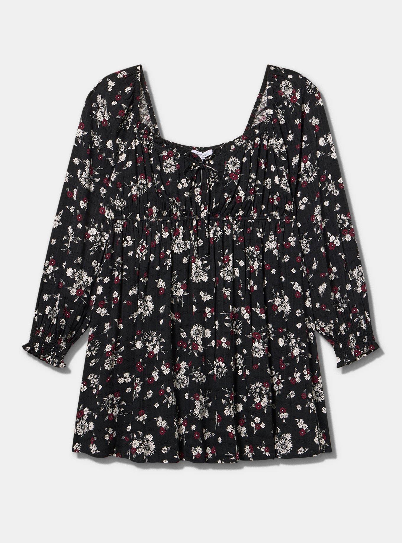 Plus Size LoveSick Sweetheart Babydoll Mini Dress, NETTIE FLORAL BLACK, flat