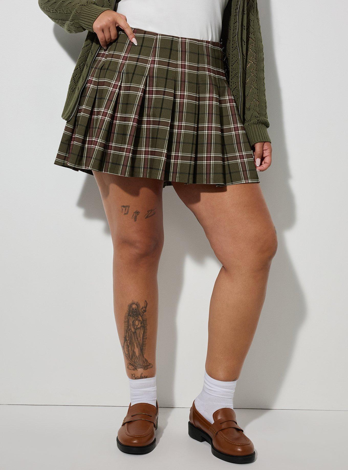 LoveSick Pleated Mini Skort, BLOSSOM PLAID OLIVE, alternate