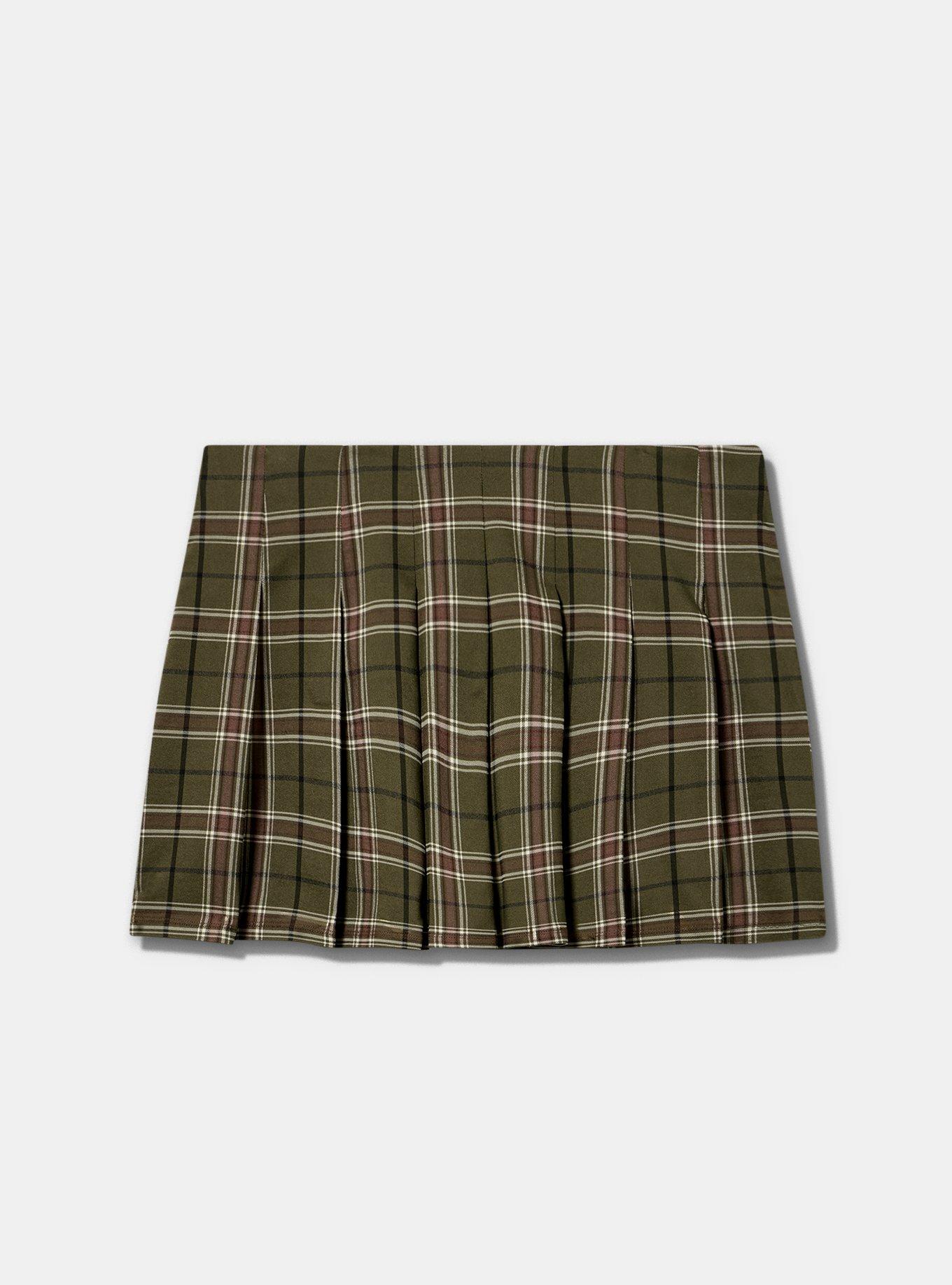 LoveSick Pleated Mini Skort, BLOSSOM PLAID OLIVE, flat