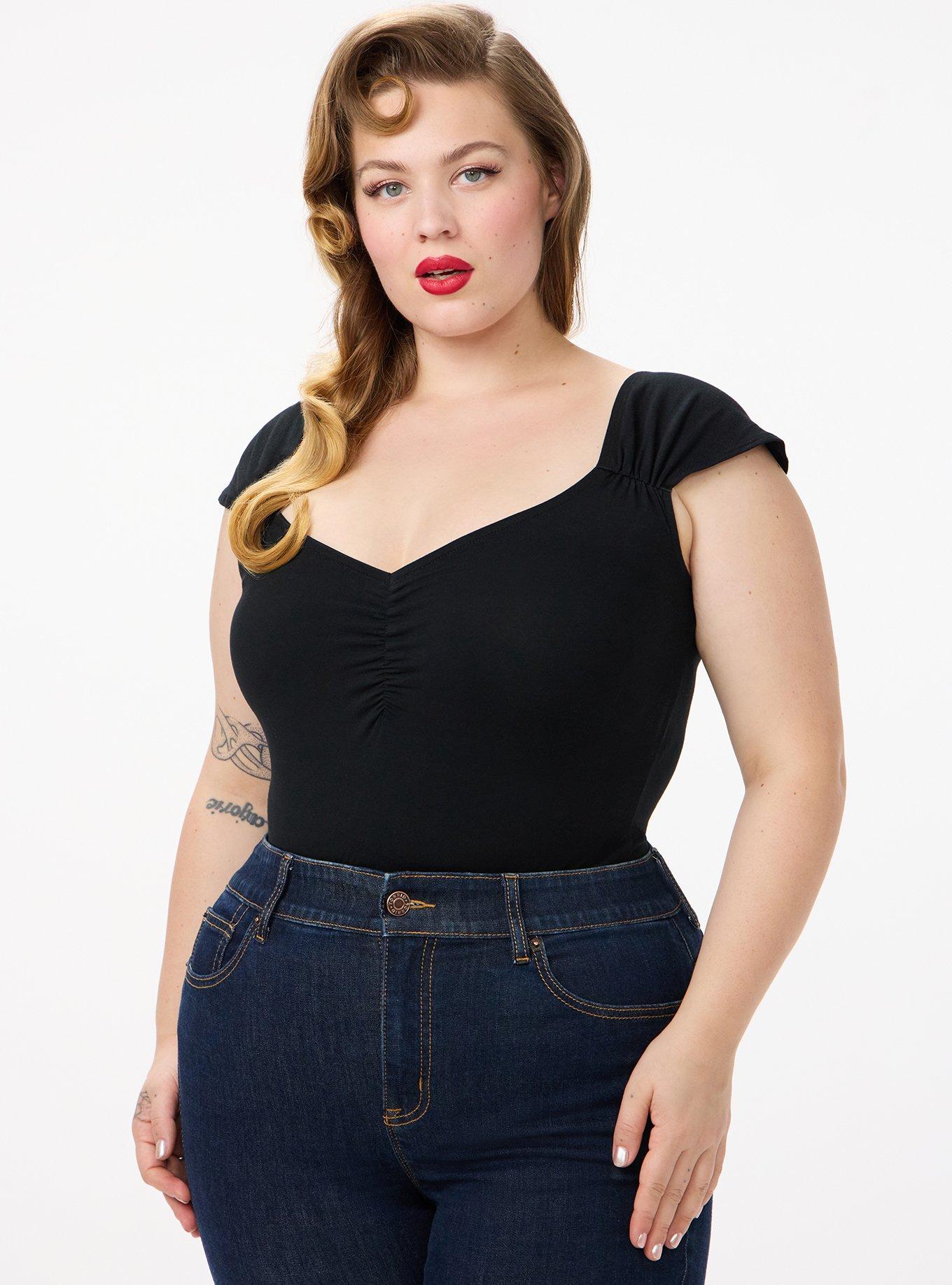 Retro Chic Foxy Cap Sleeve Top, DEEP BLACK, alternate