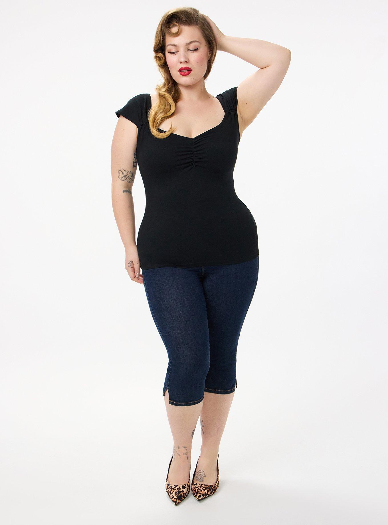 Retro Chic Foxy Cap Sleeve Top, DEEP BLACK, alternate