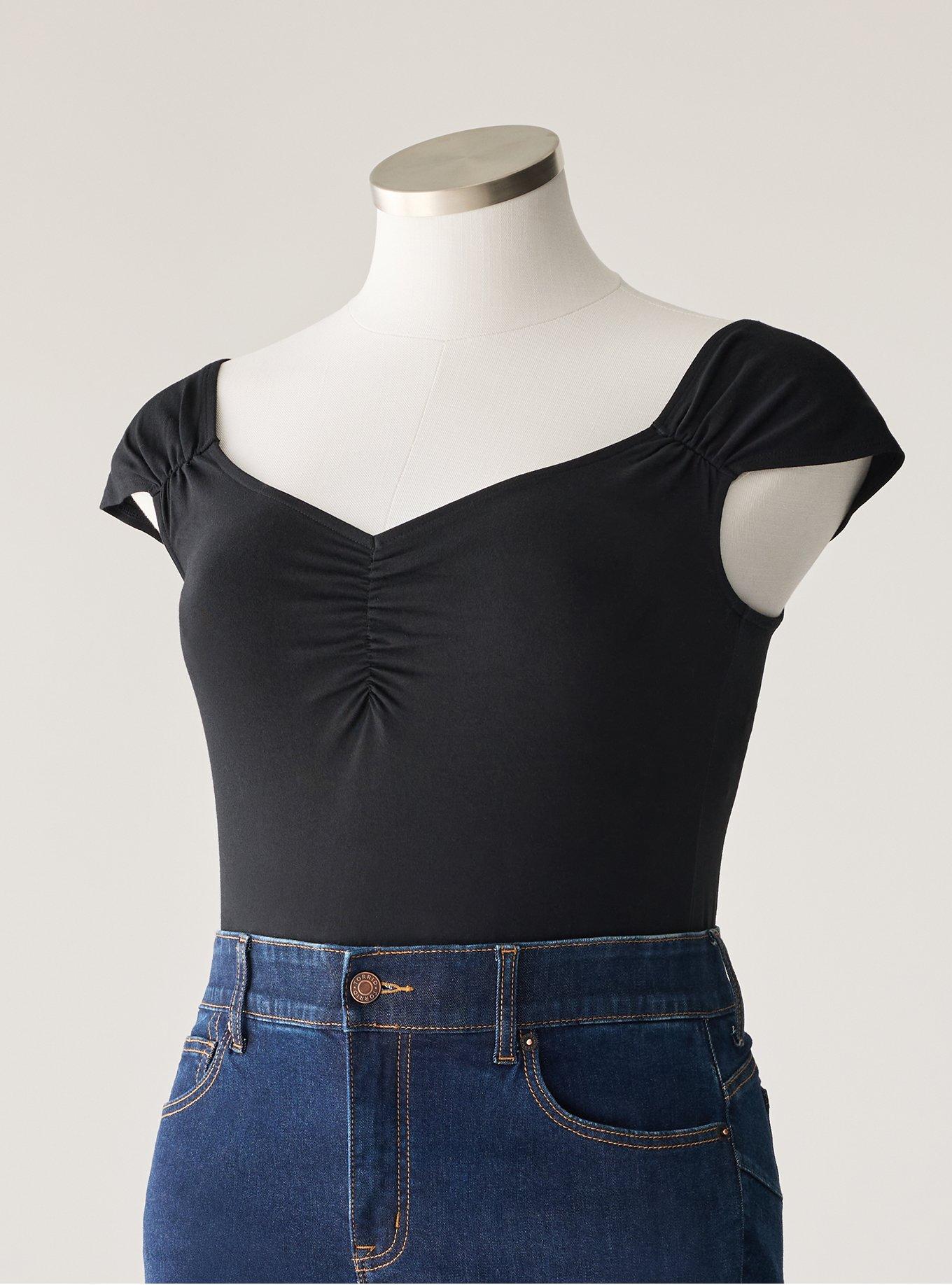 Retro Chic Foxy Cap Sleeve Top, DEEP BLACK, flat