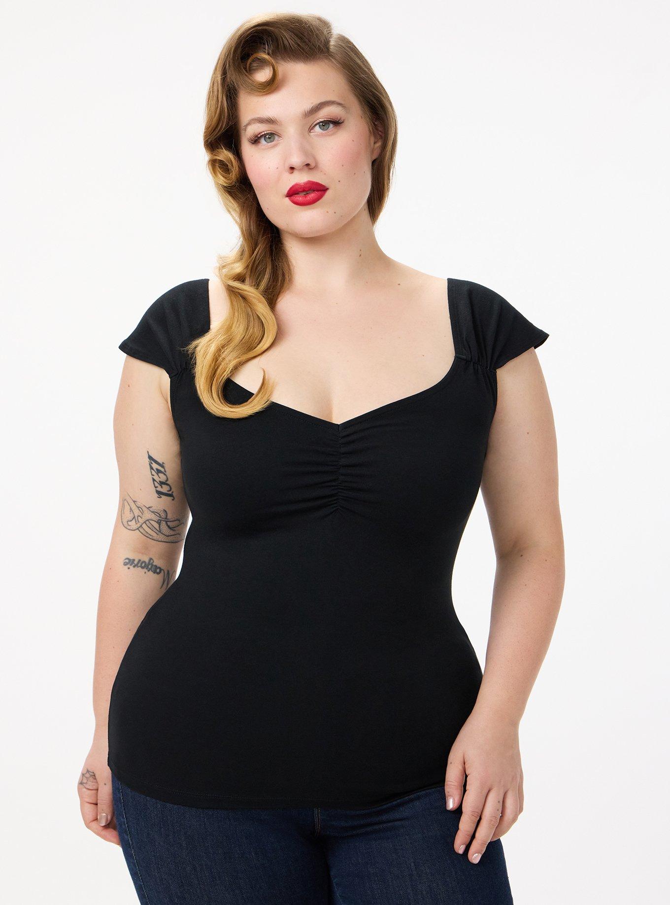 Retro Chic Foxy Cap Sleeve Top, DEEP BLACK, hi-res