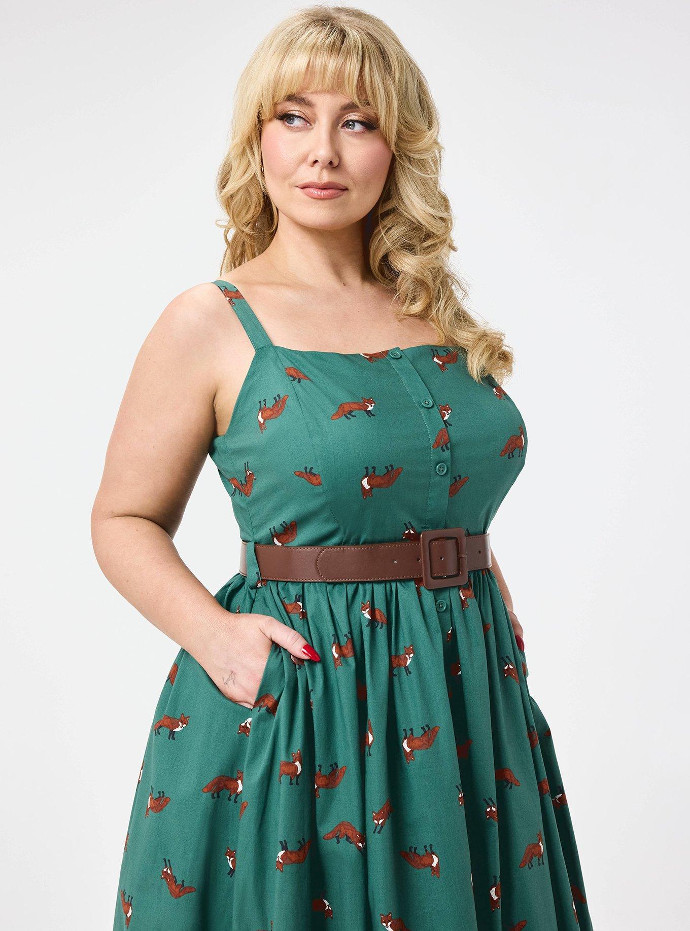 Retro Chic Belted Button Front Midi Dress, FOXY GREEN, alternate