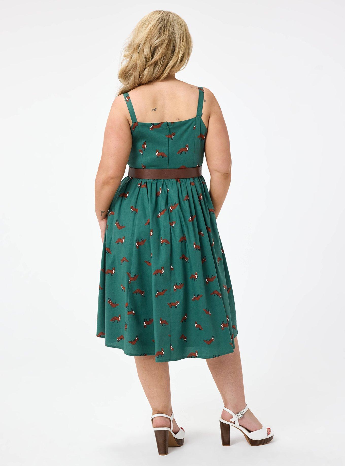 Retro Chic Belted Button Front Midi Dress, FOXY GREEN, alternate