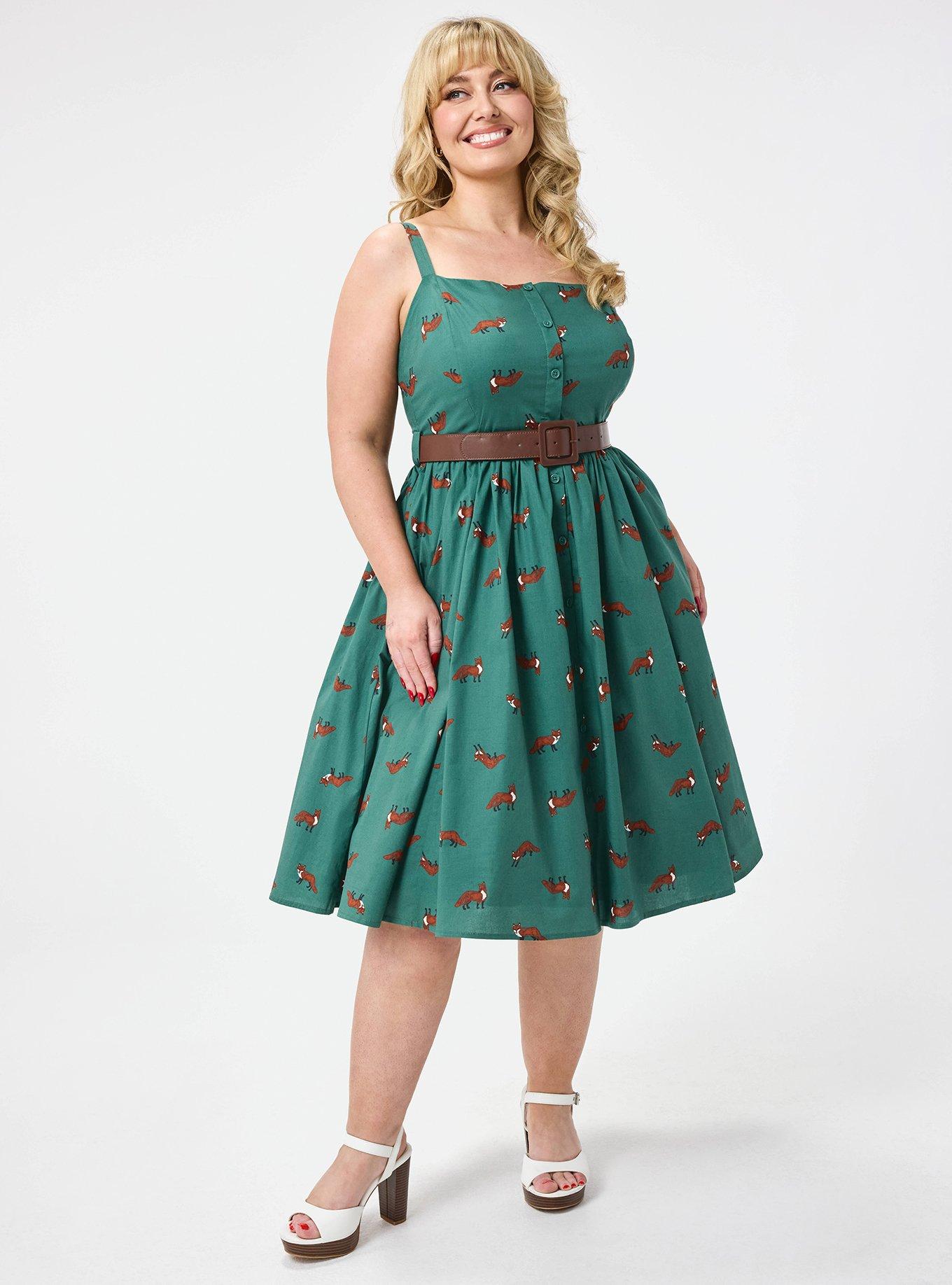 Retro Chic Belted Button Front Midi Dress, FOXY GREEN, alternate