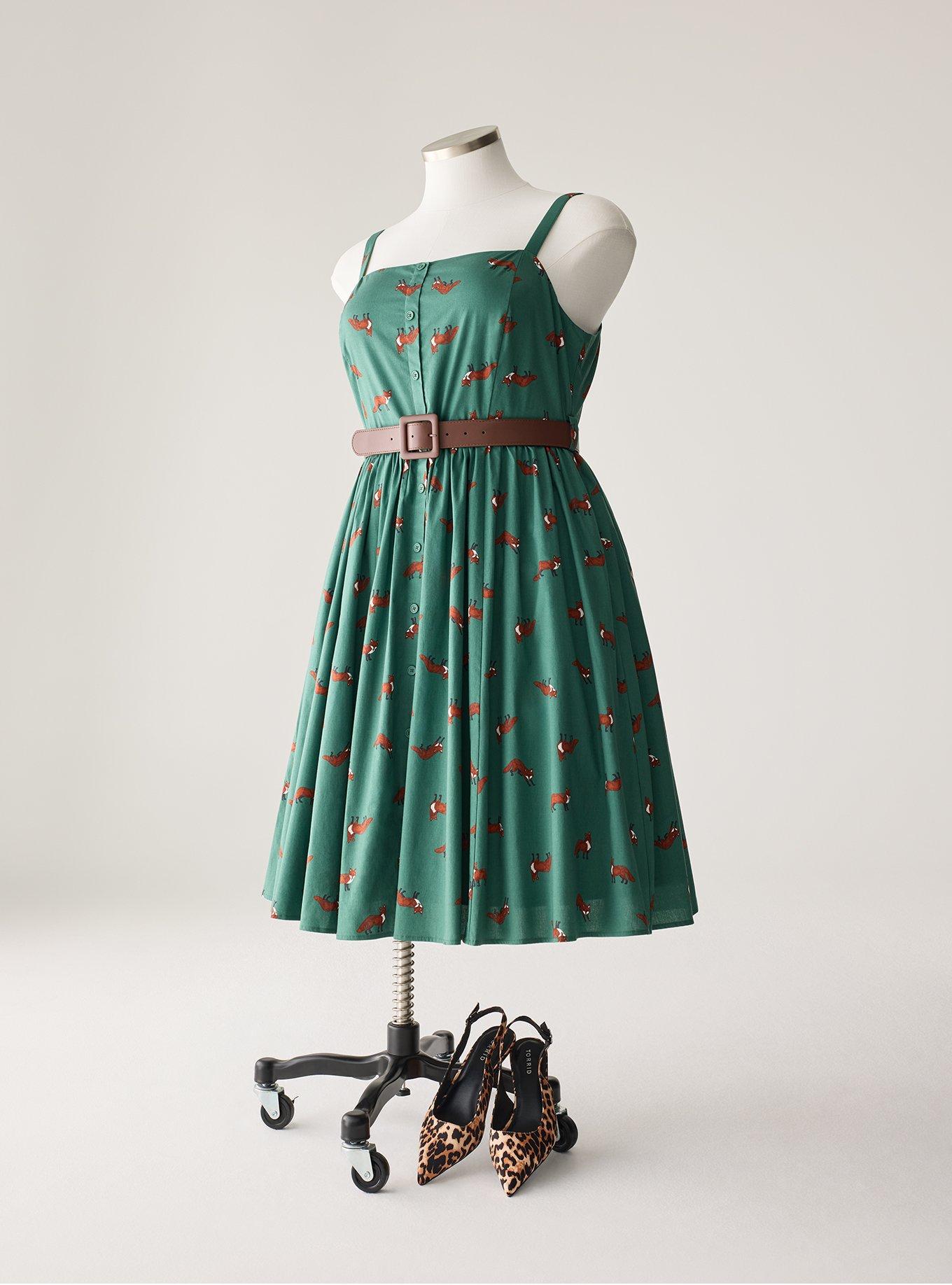 Retro Chic Belted Button Front Midi Dress, FOXY GREEN, flat