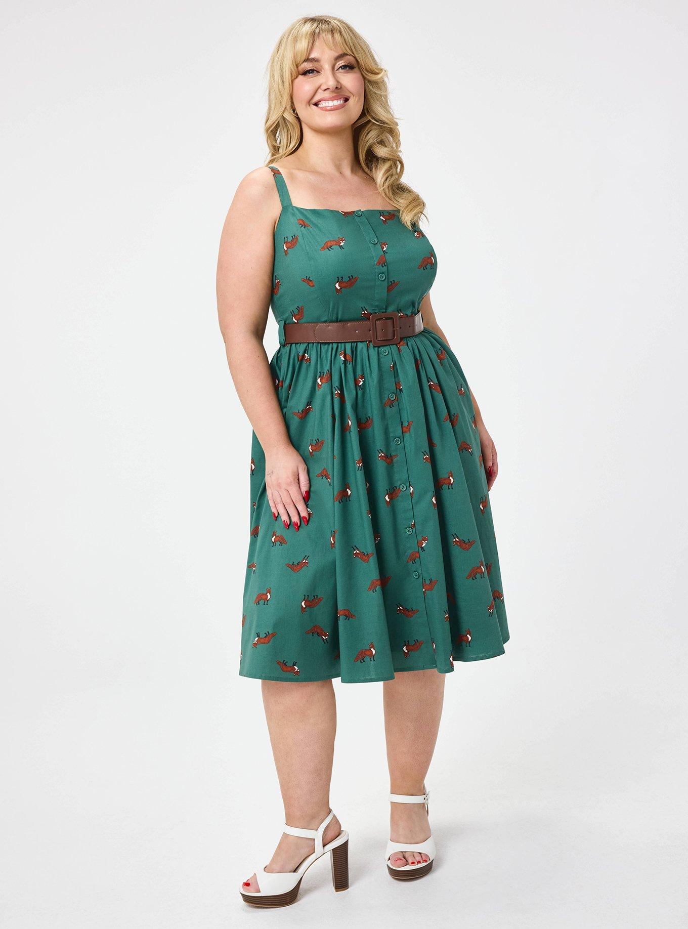Retro Chic Belted Button Front Midi Dress, FOXY GREEN, hi-res