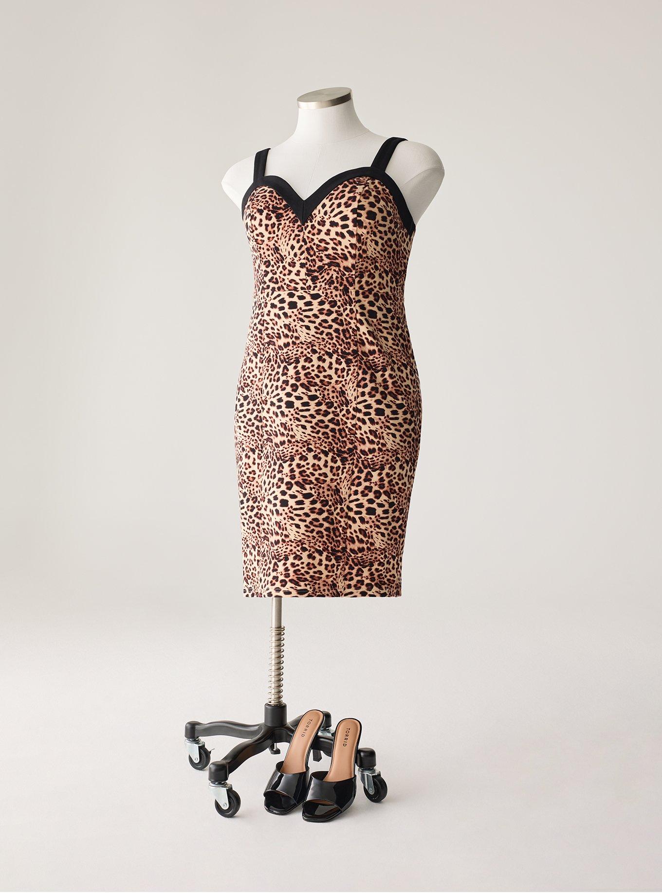Retro Chic Bombshell Sweetheart Bodycon Dress, SHAYLA LEOPARD, flat