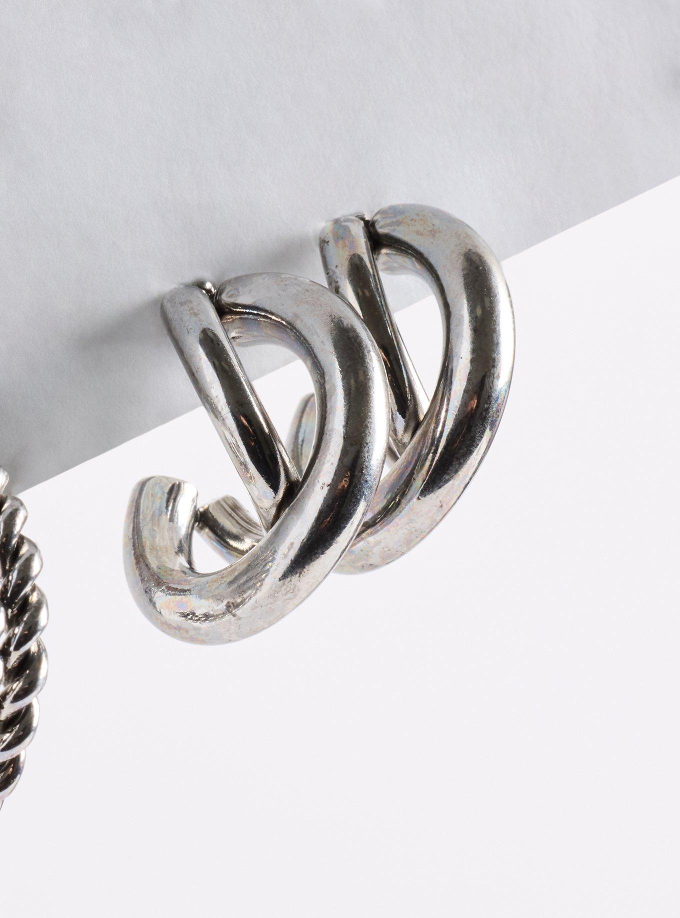 Plus Size Antique Textured Small Hoop Set, , alternate