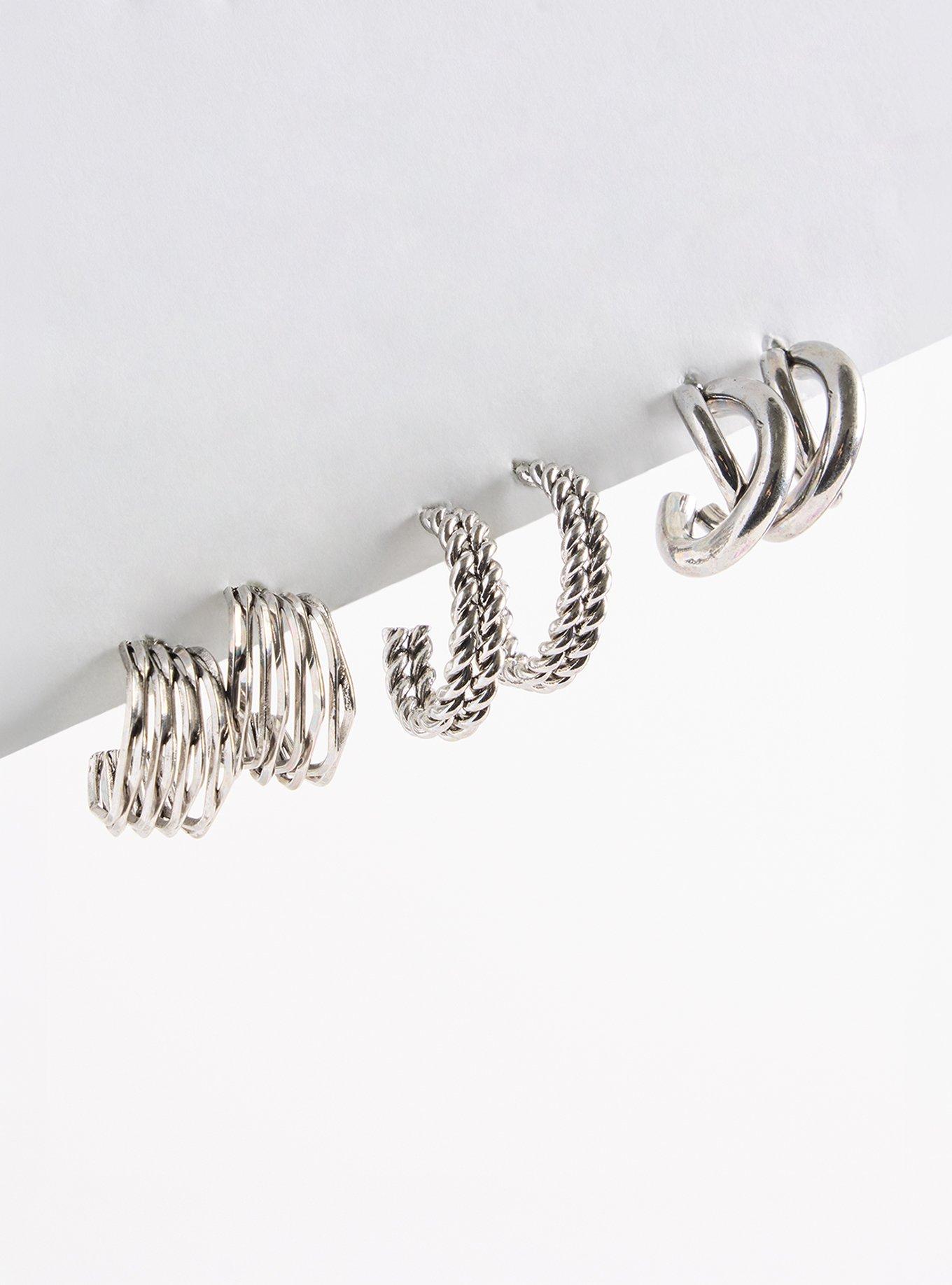 Plus Size Antique Textured Small Hoop Set, , hi-res