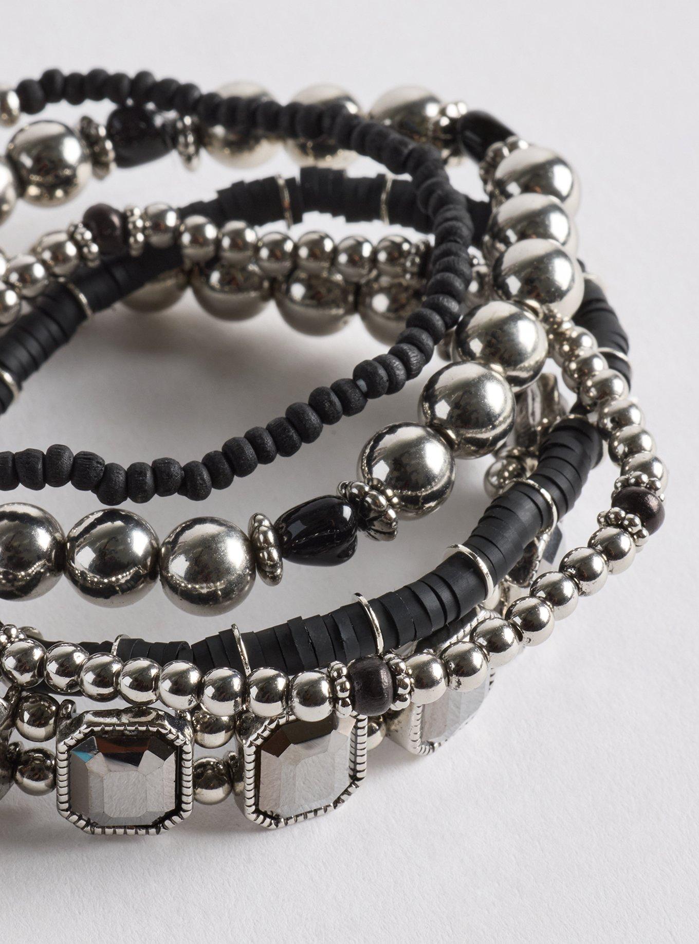 Plus Size Antique Stretch Bracelet Set, SILVER, alternate