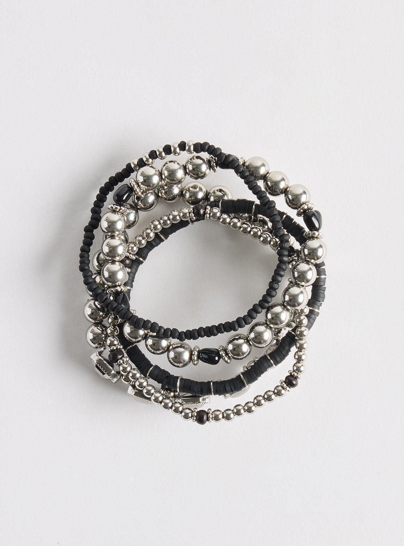 Plus Size Antique Stretch Bracelet Set, SILVER, hi-res