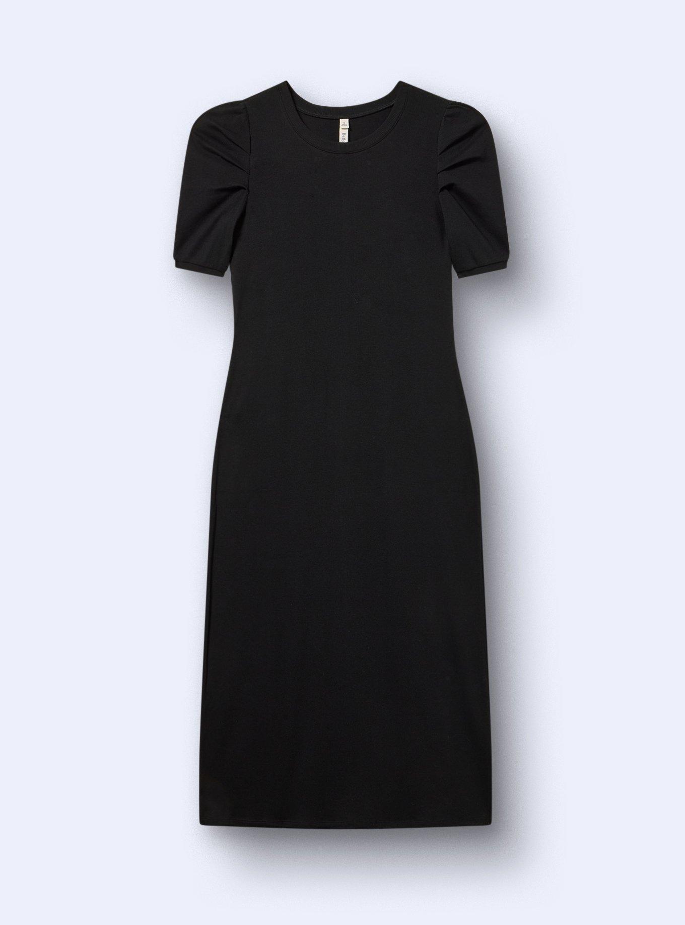 Belle Isle Ruched Sleeve Column Dress, DEEP BLACK, flat