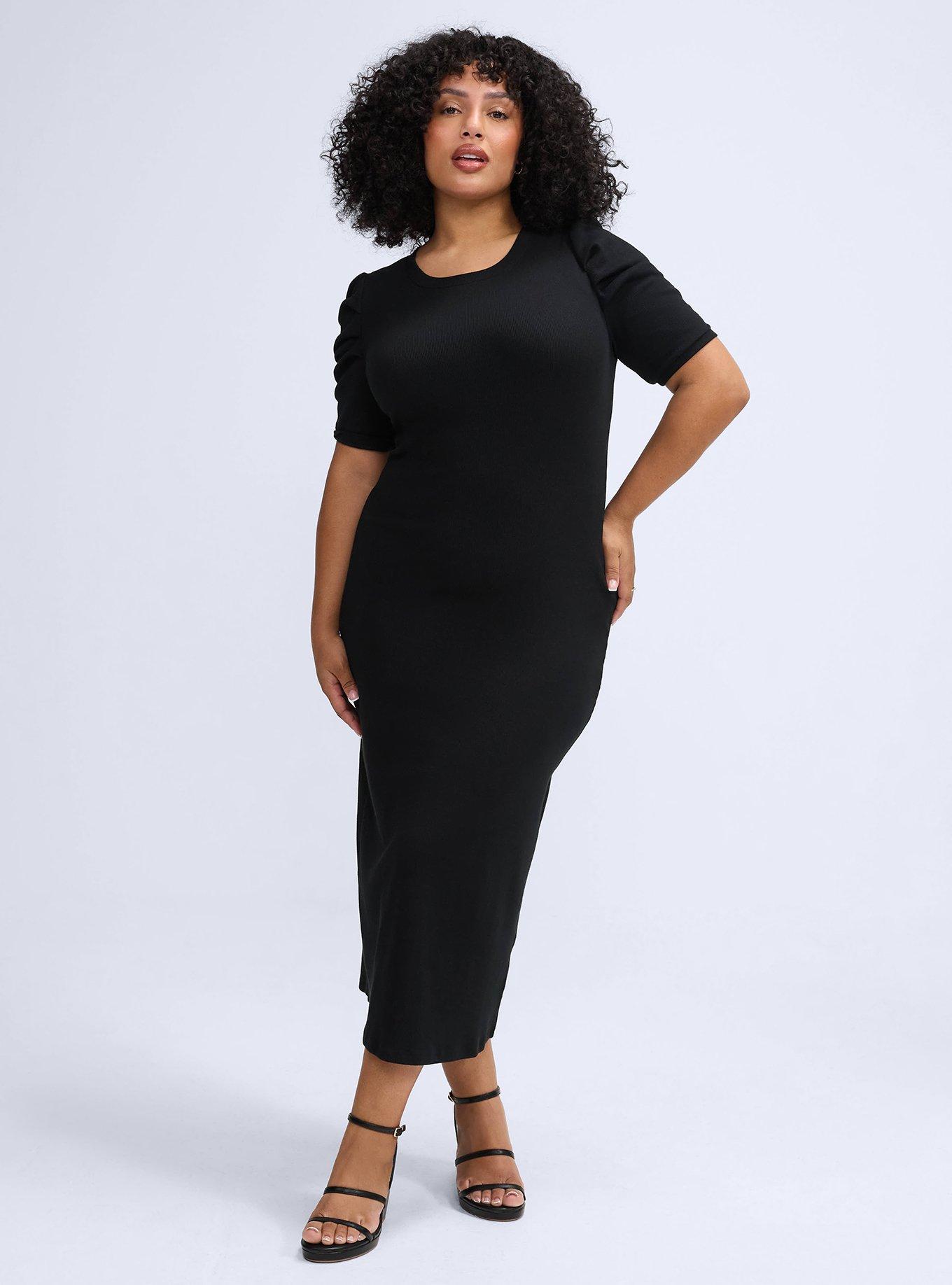 Belle Isle Ruched Sleeve Column Dress, DEEP BLACK, hi-res