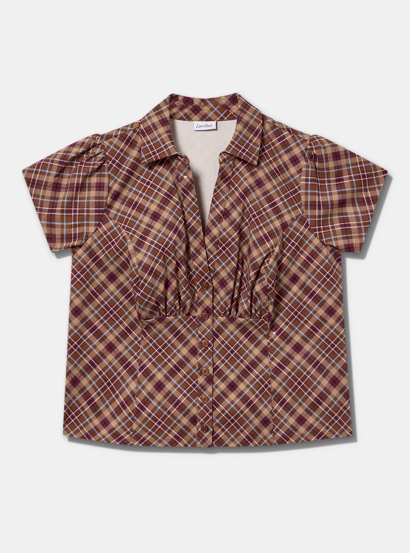 LoveSick Button-Down Top, GINGER PLAID MULTI, flat