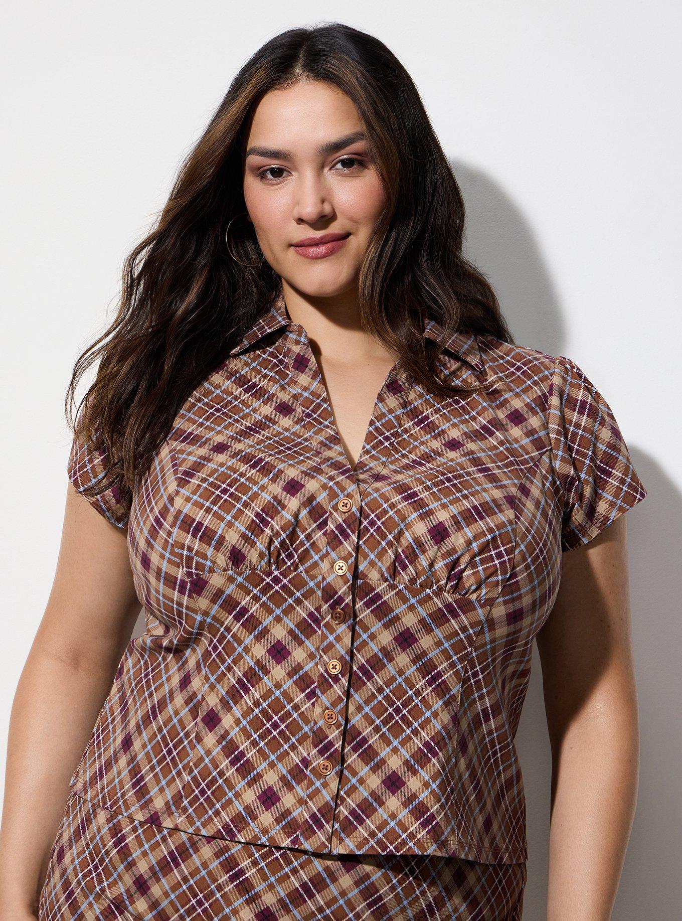 LoveSick Button-Down Top, GINGER PLAID MULTI, hi-res
