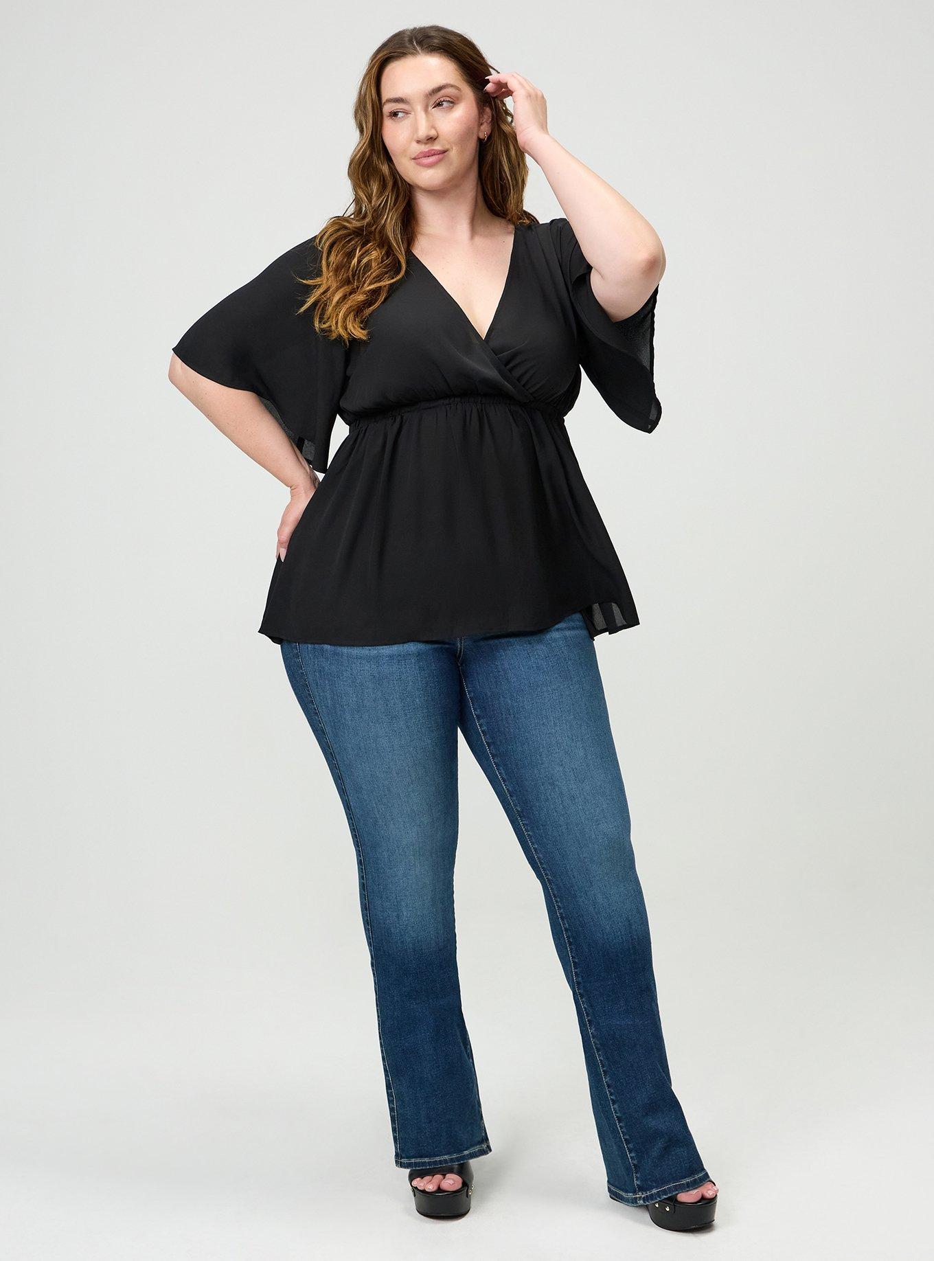 Georgette Surplice Babydoll Top, DEEP BLACK, alternate
