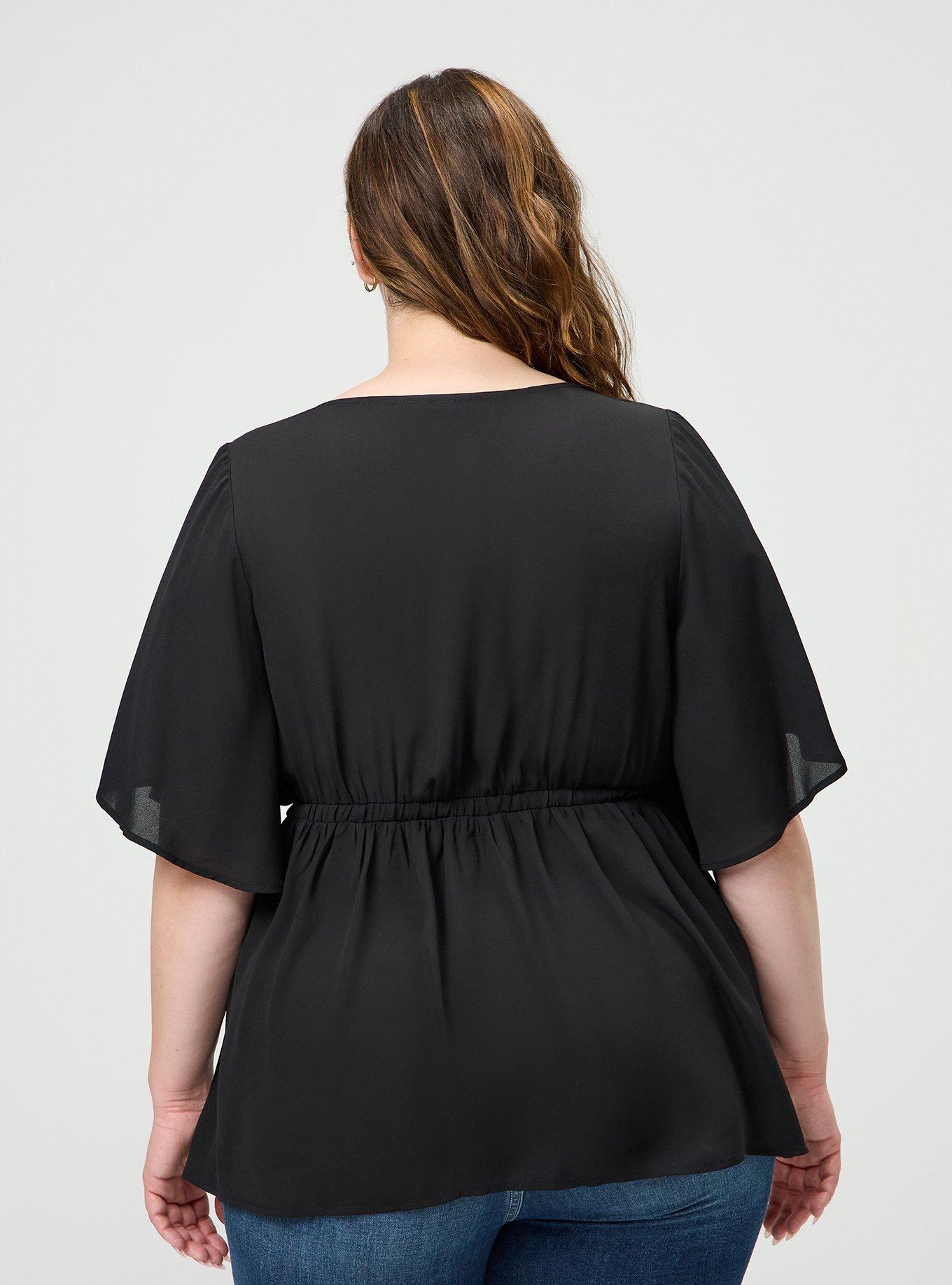 Georgette Surplice Babydoll Top, DEEP BLACK, alternate